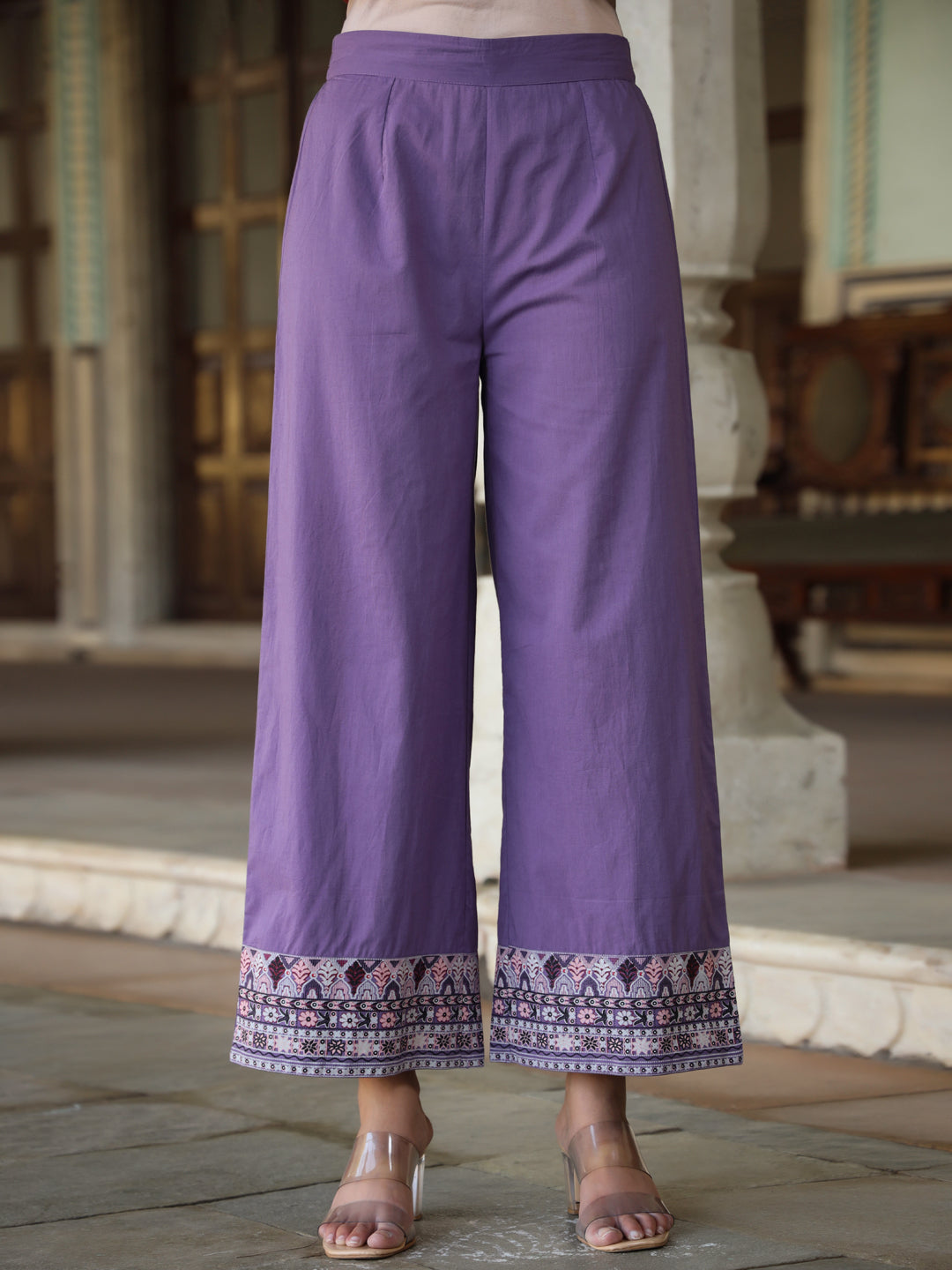 Juniper Women's Lavender Cambric Geometric Printed Mix & Match Kurta Palazzo & Dupatta Set