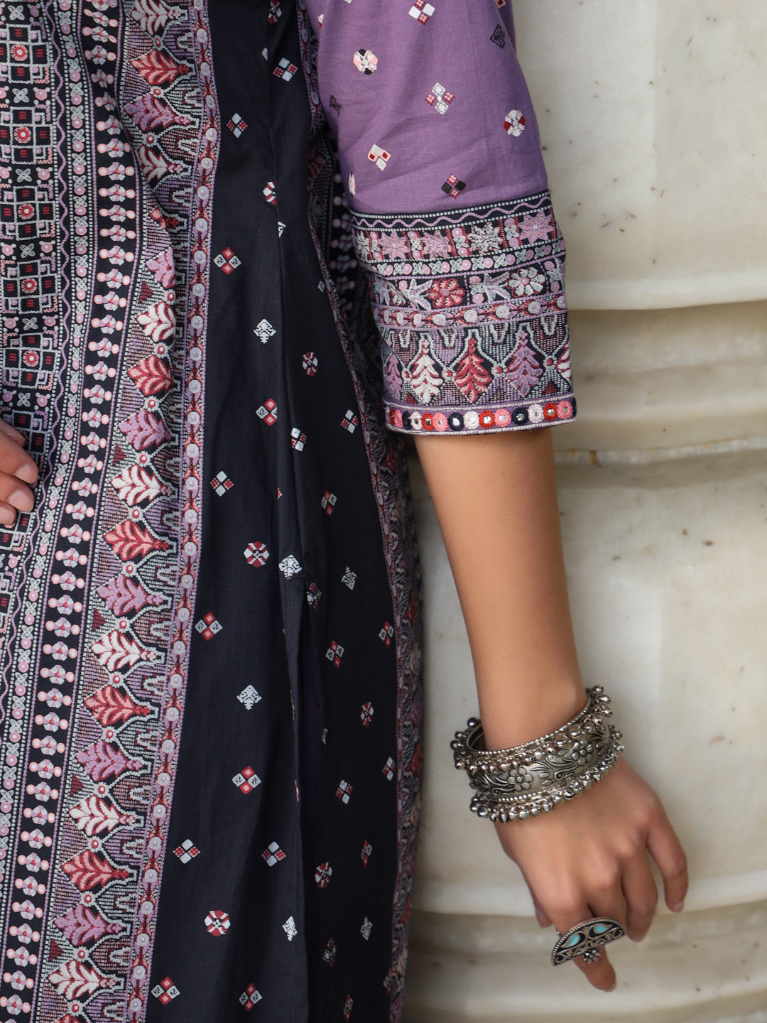 Juniper Women's Lavender Cambric Geometric Printed Mix & Match Kurta Palazzo & Dupatta Set
