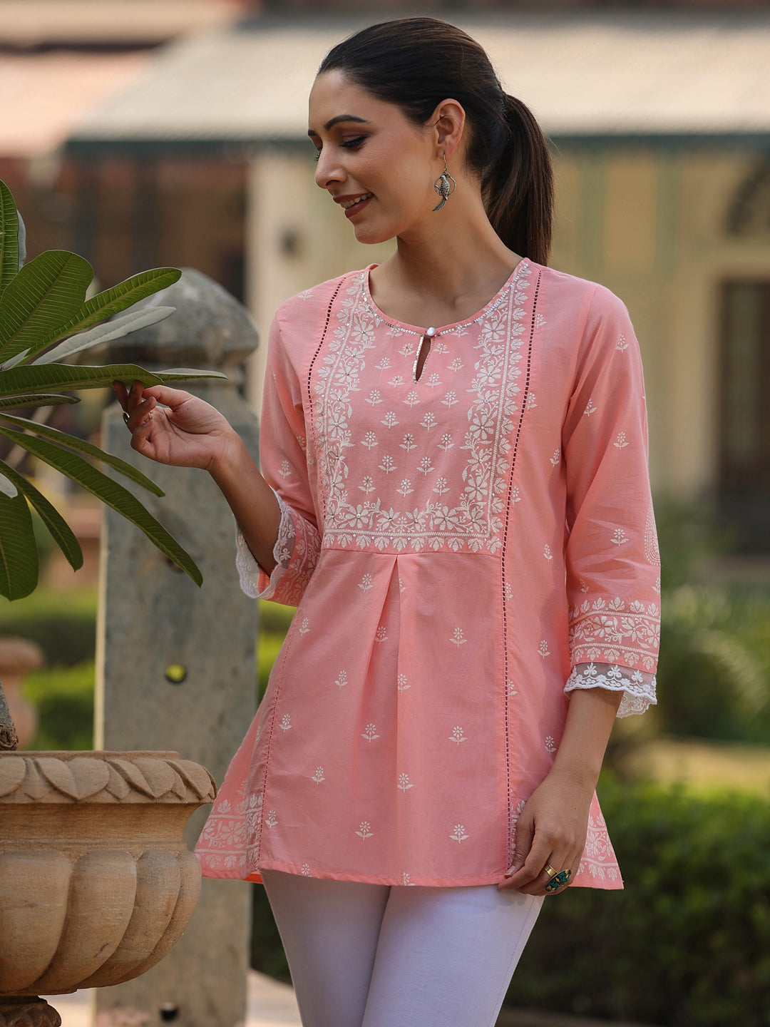 Juniper Women’s Peach Cambric Floral Printed Tunic