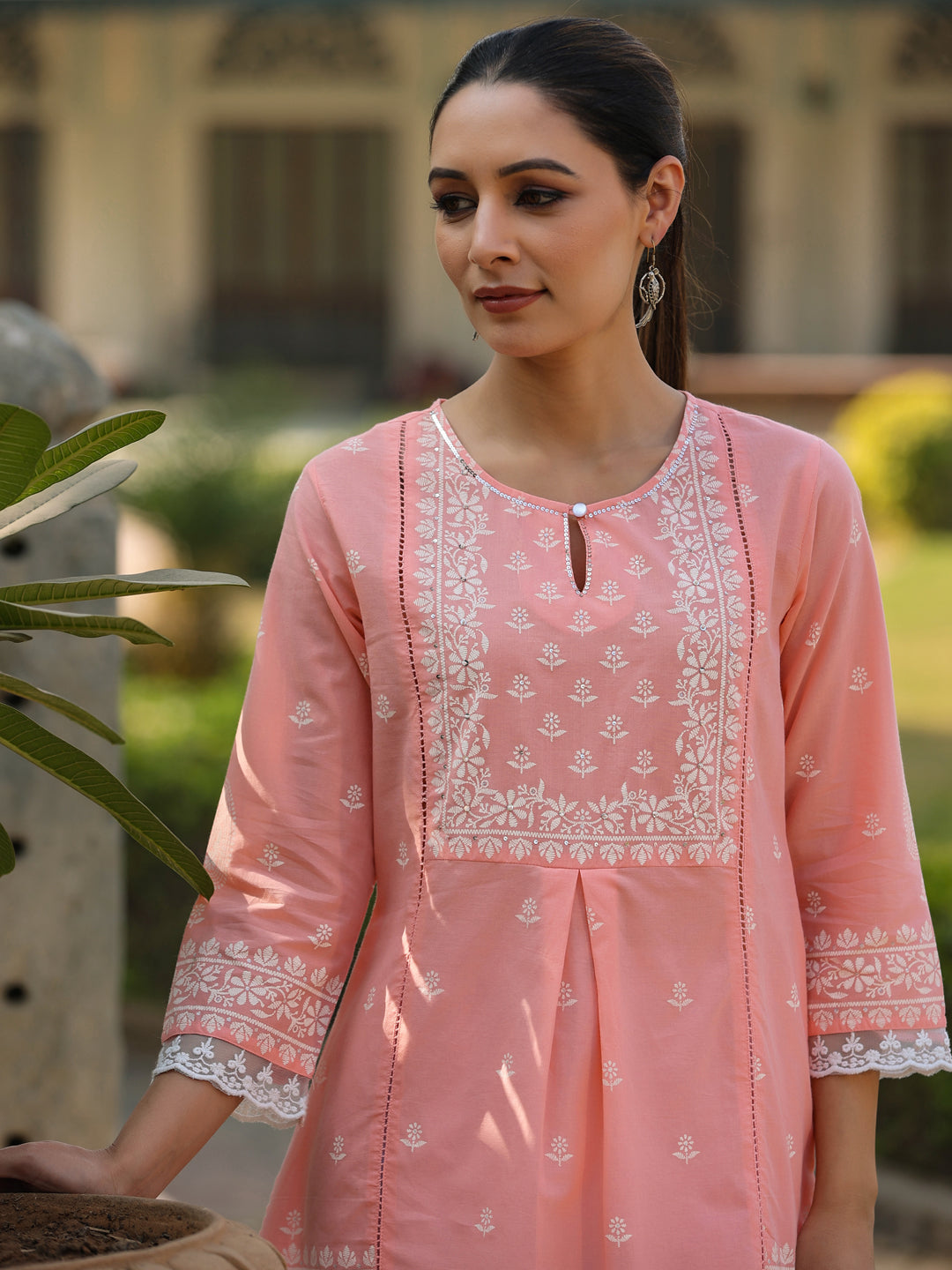 Juniper Women’s Peach Cambric Floral Printed Tunic