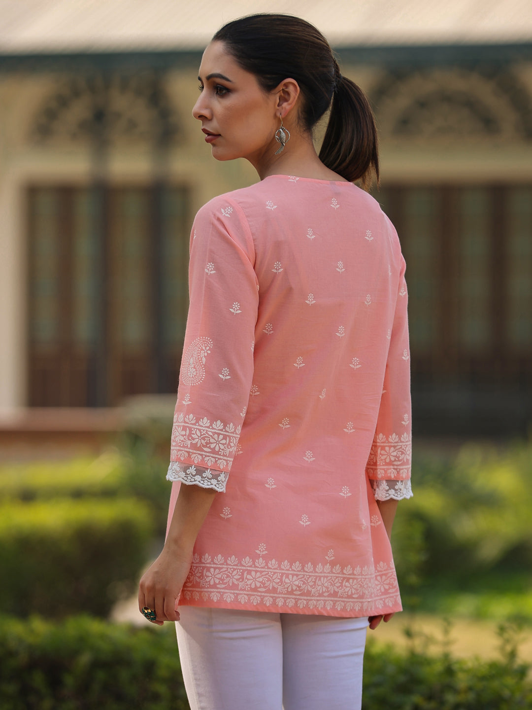 Juniper Women’s Peach Cambric Floral Printed Tunic