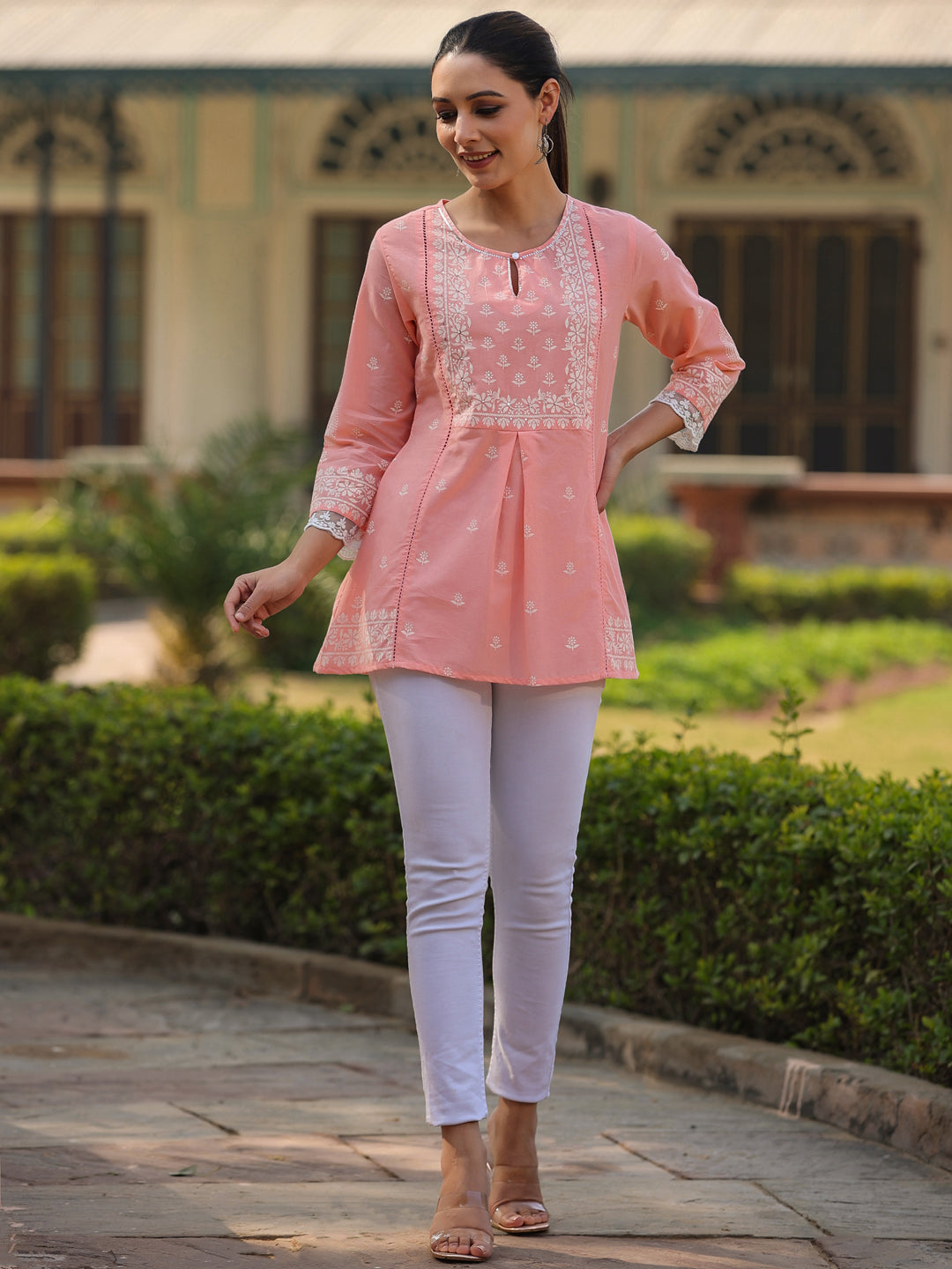 Juniper Women’s Peach Cambric Floral Printed Tunic