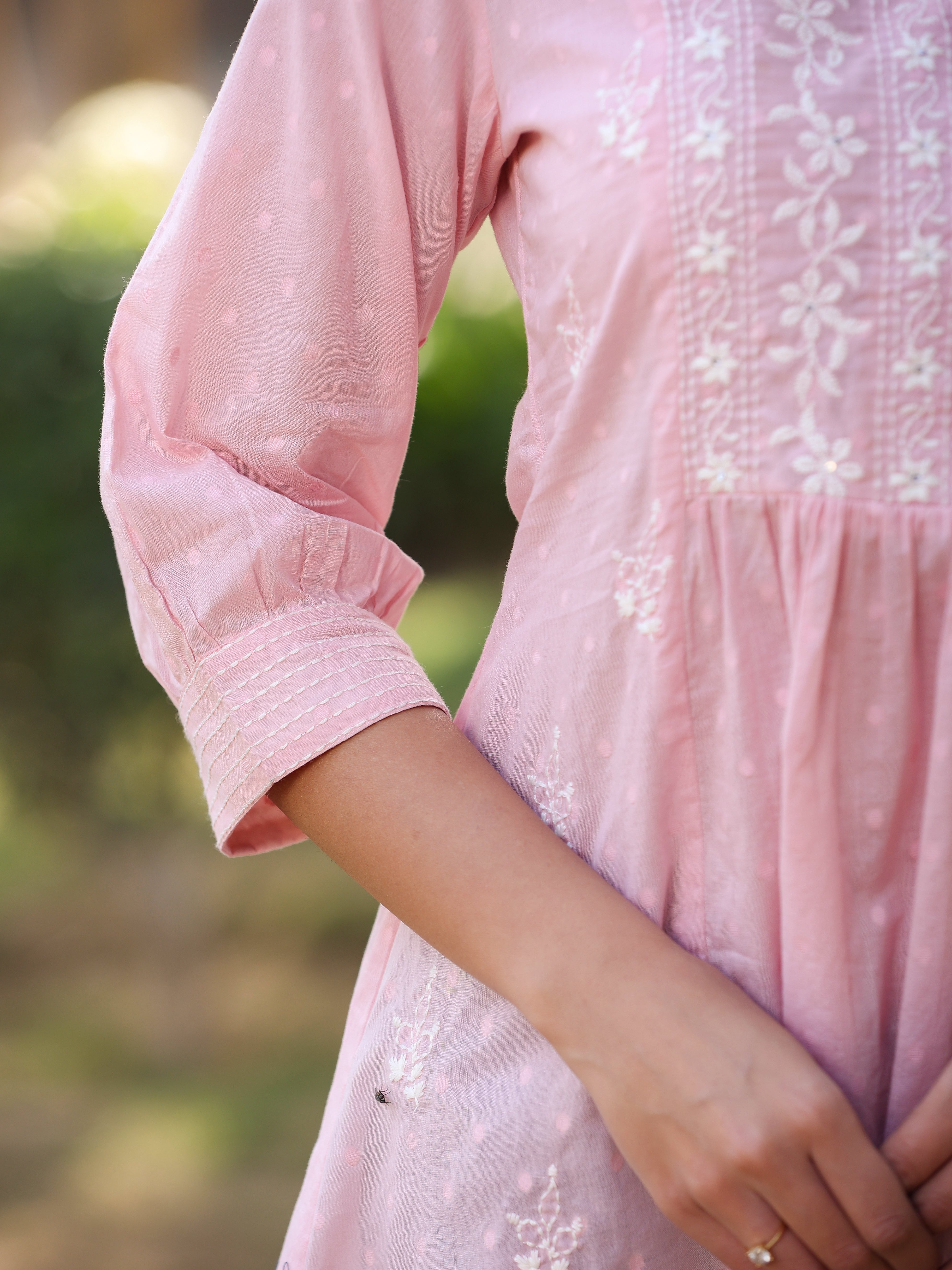 Juniper Women's Pink Cotton Dobby Solid With Embroidered Straight Tunic