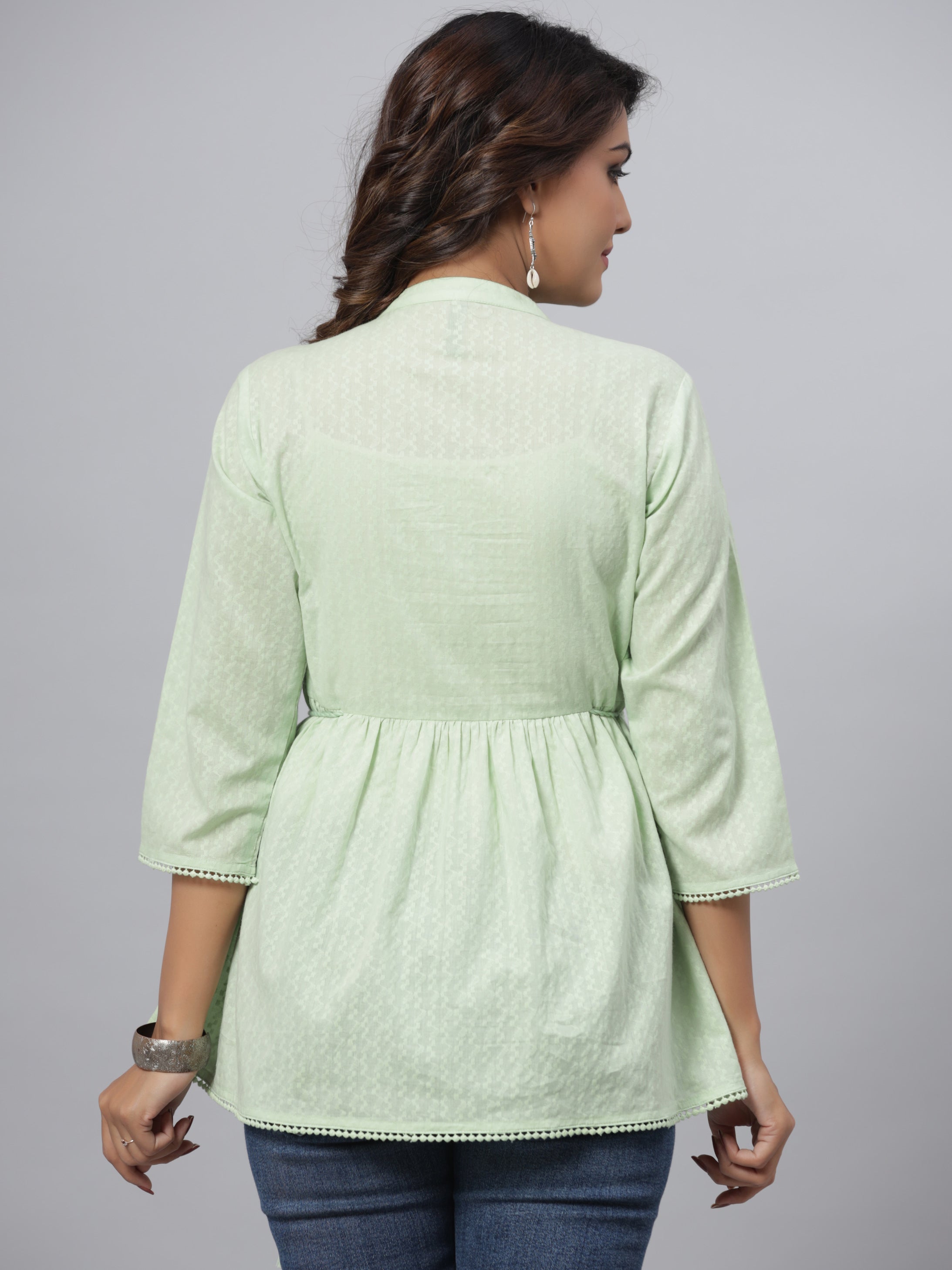 Juniper Women's Green Cotton Dobby Solid With Embroidery Fit & Flare Tunic