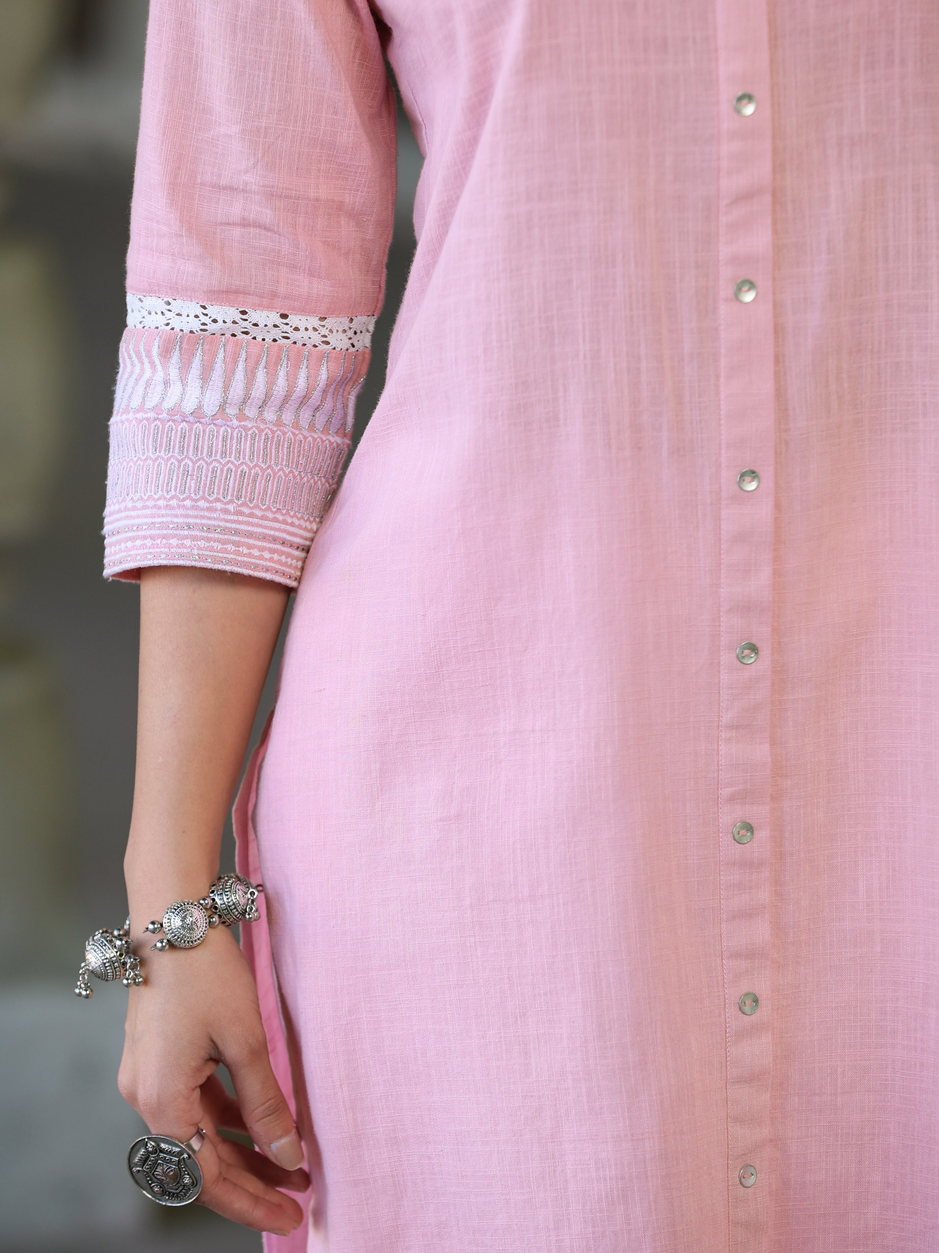 Juniper Women’s Pink Cotton Slub Solid Straight Kurta