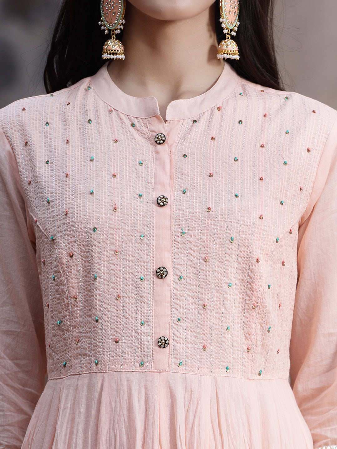 Juniper Women`s Peach Cotton Solid Flared Kurta