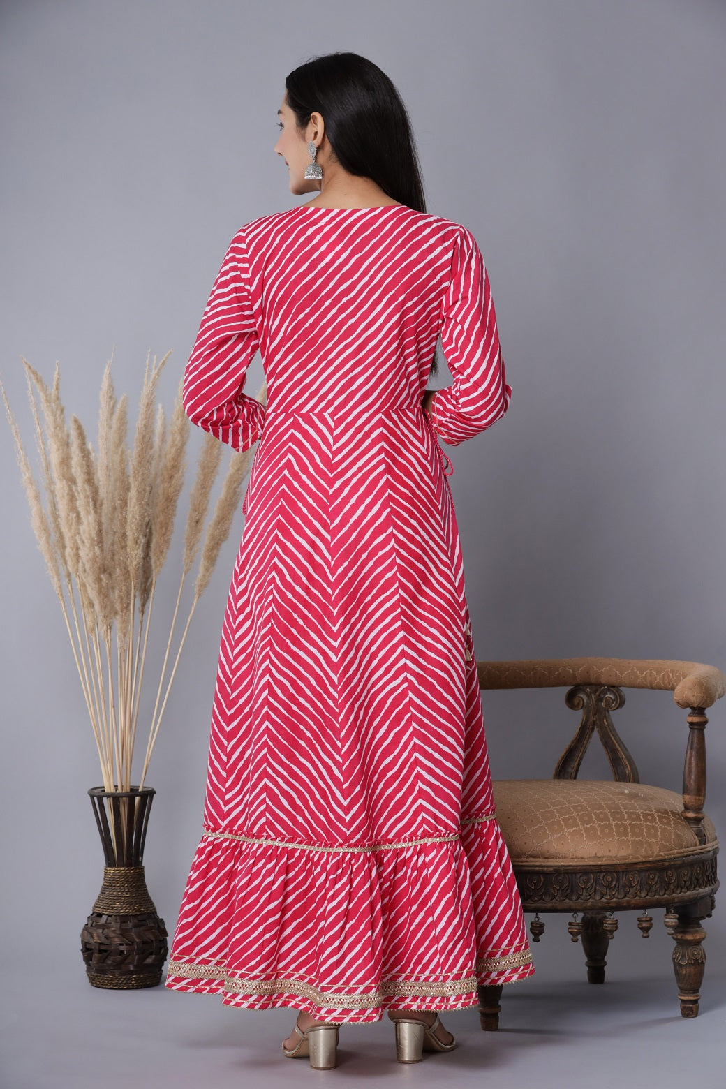 Juniper Women's Fuschia Printed Embroidered Mirror Work Sequin Cotton Flared Dress