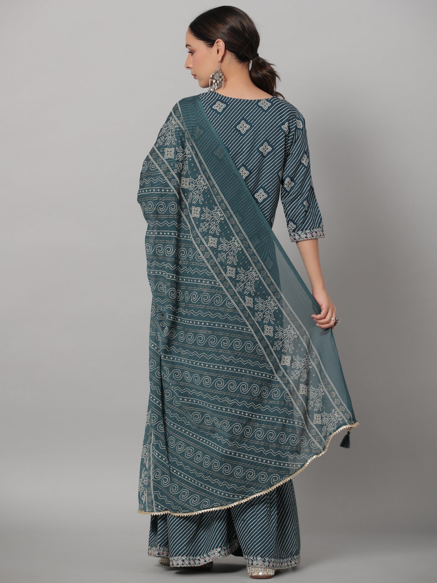 Juniper Women's Navy Rayon Staple Printed Straight Kurta Sharara Set