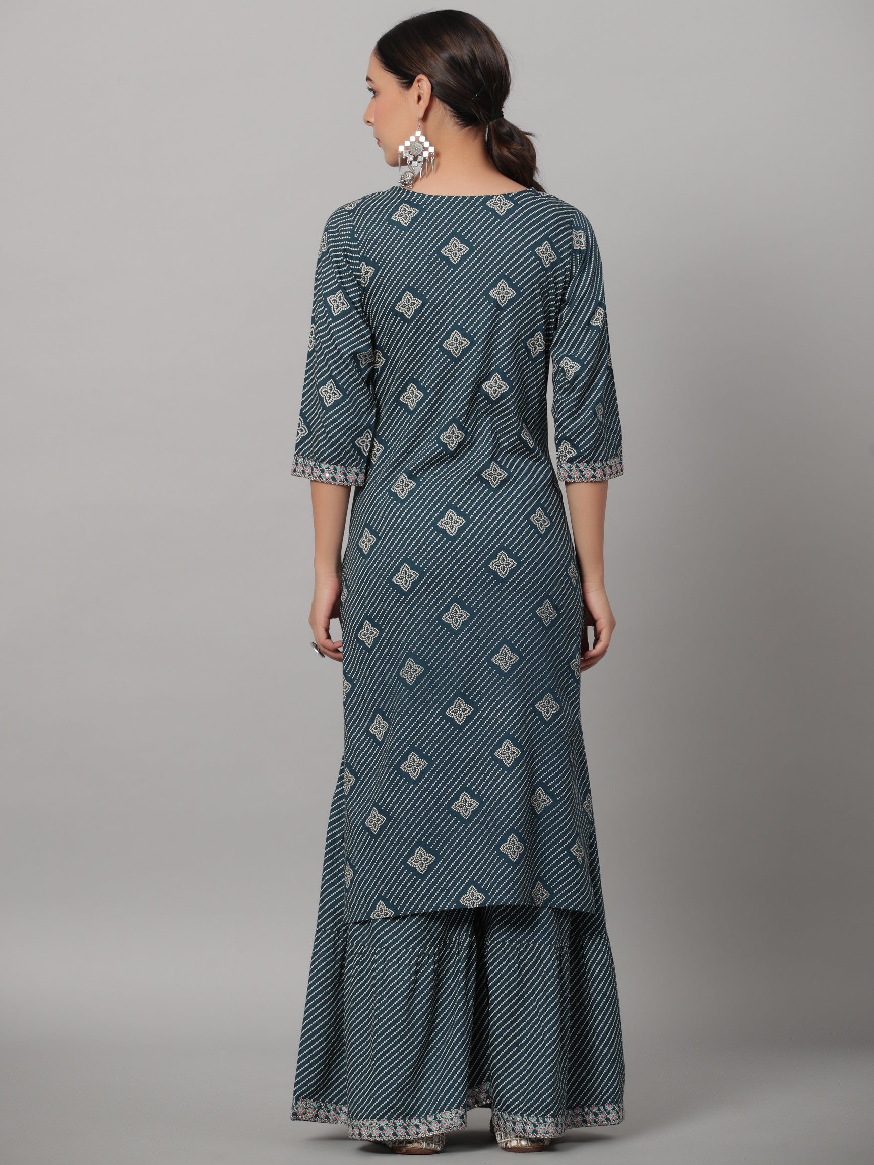 Juniper Women's Navy Rayon Staple Printed Straight Kurta Sharara Set
