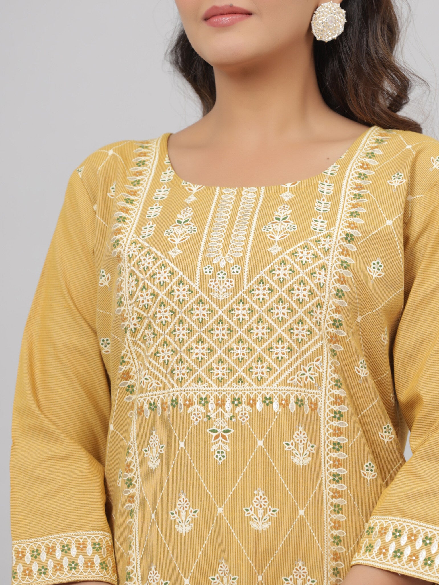 Juniper Women Mustard Cotton Printed Kurta Set