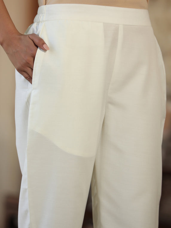 Juniper Women White Chinnon Solid Embroidered Kurta Set
