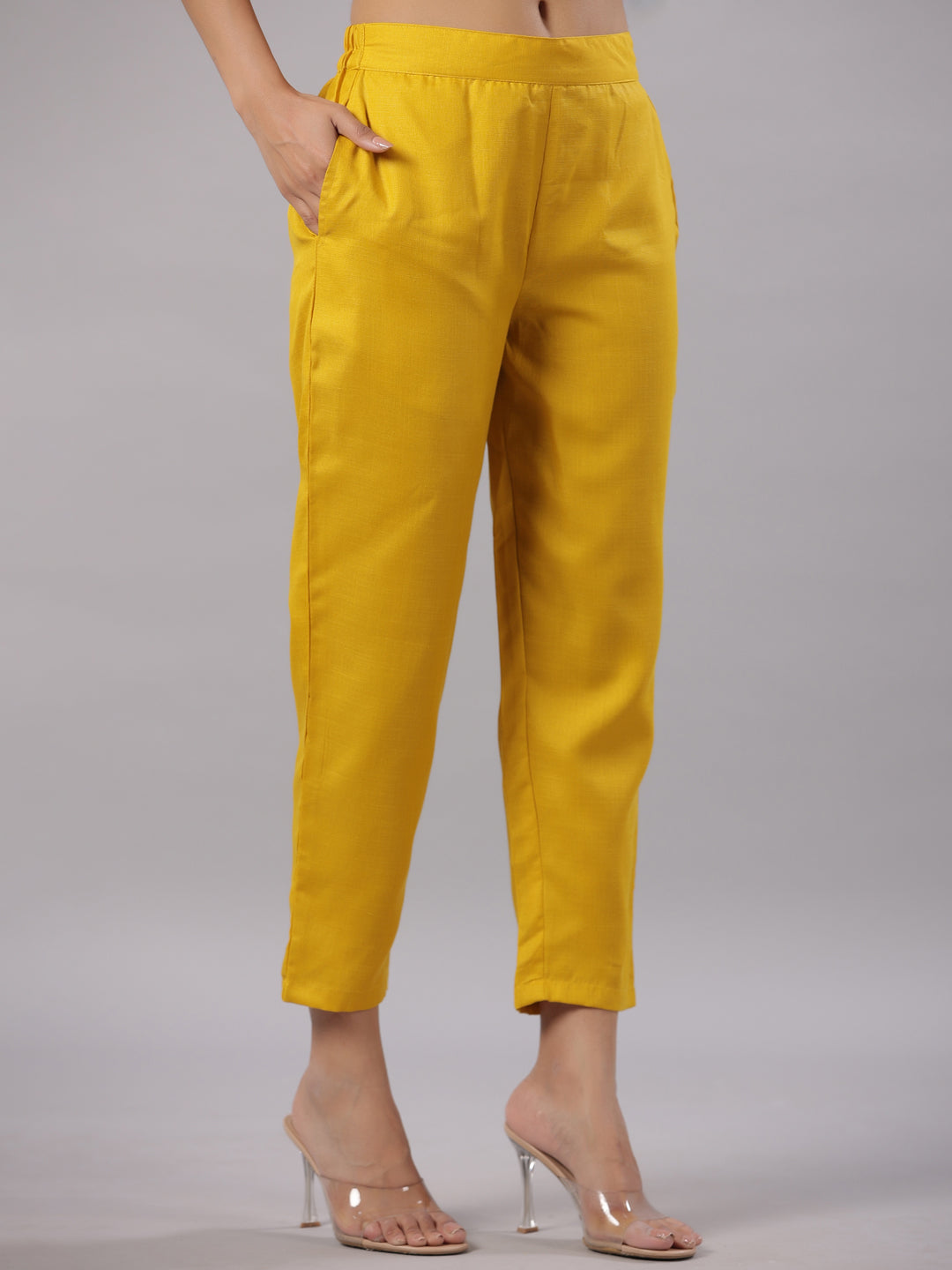Juniper Women’s Mustard Silk Zari Embroidered Kurta Pant Dupatta Set