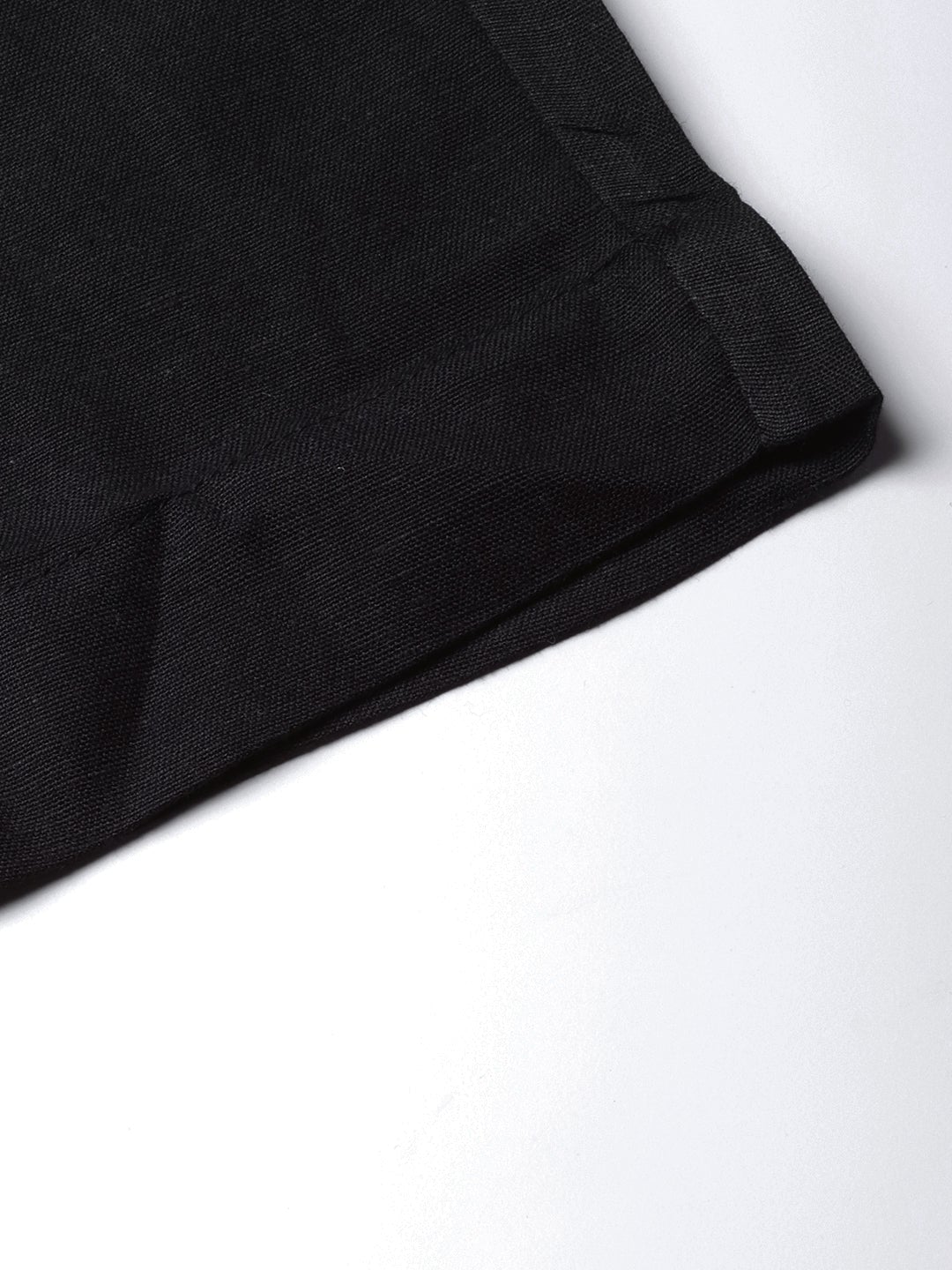 Black Rayon Solid Straight Pants