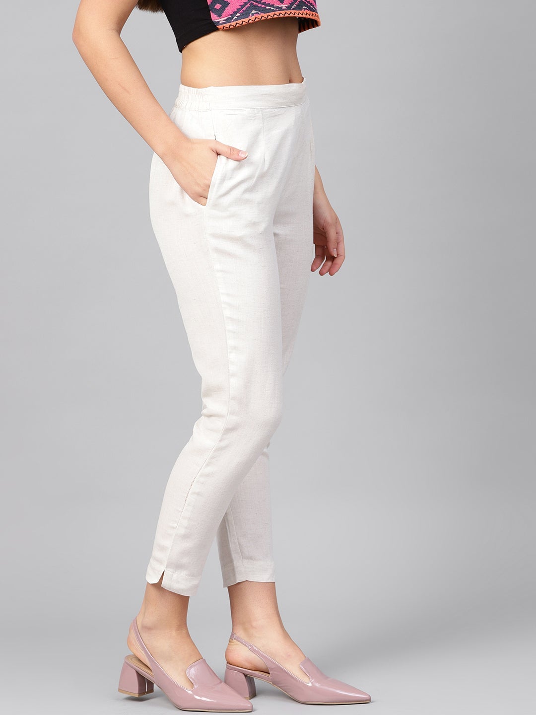 Ivory Rayon Solid Straight Pants
