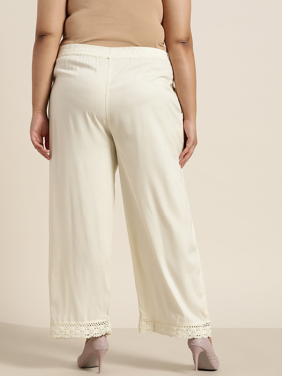 Juniper Women's Off-White Rayon Solid Wide-Leg Palazzo