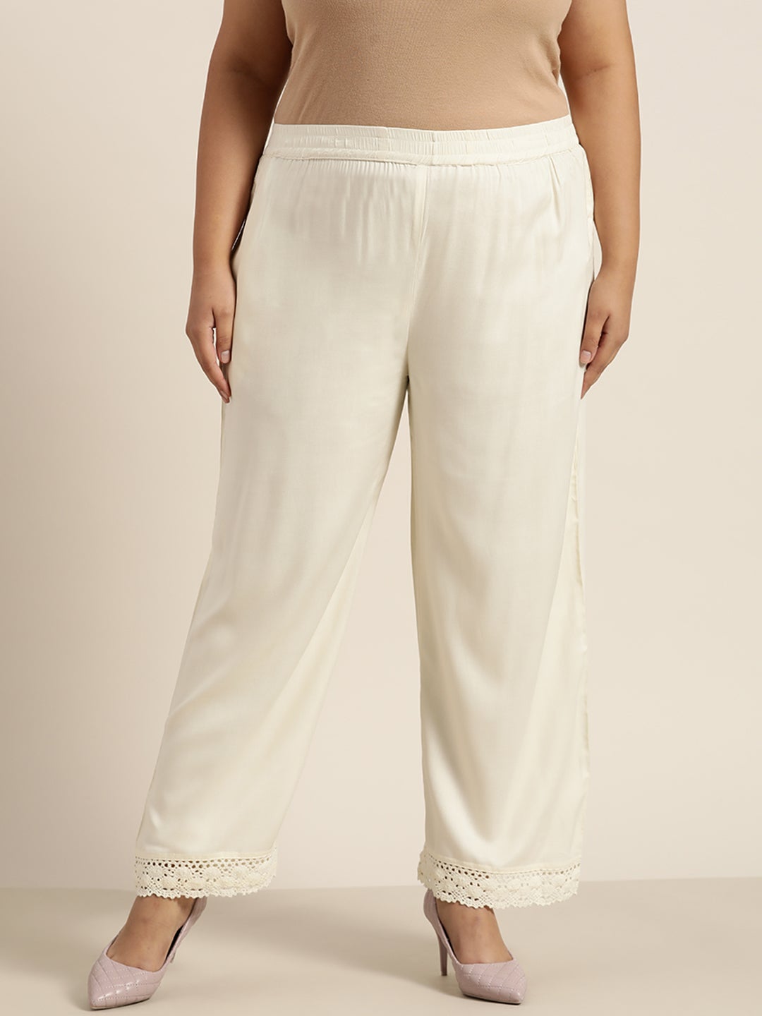 Juniper Women's Off-White Rayon Solid Wide-Leg Palazzo