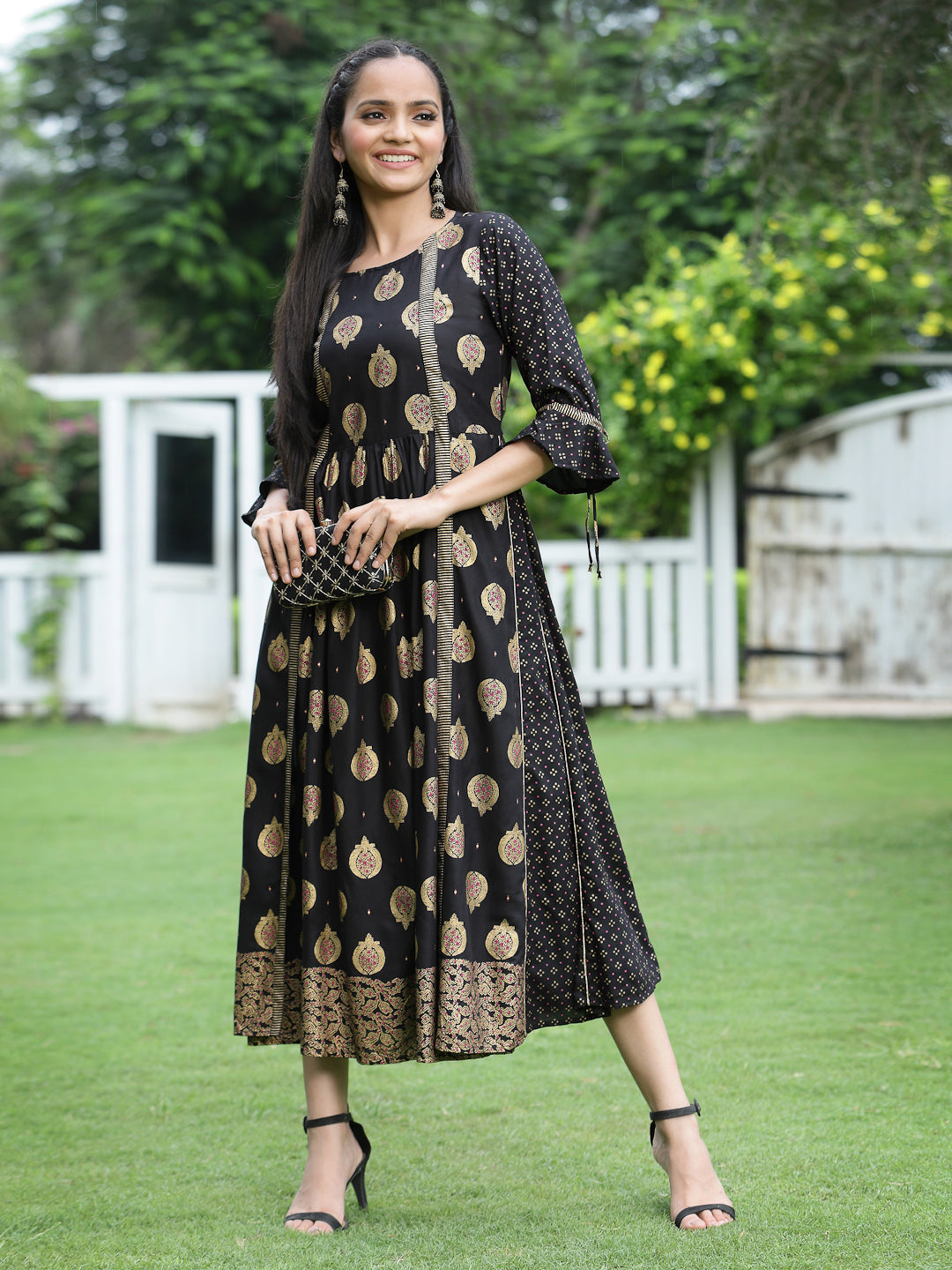 Juniper Women`s Black LIVA Printed Jacket Style Dress