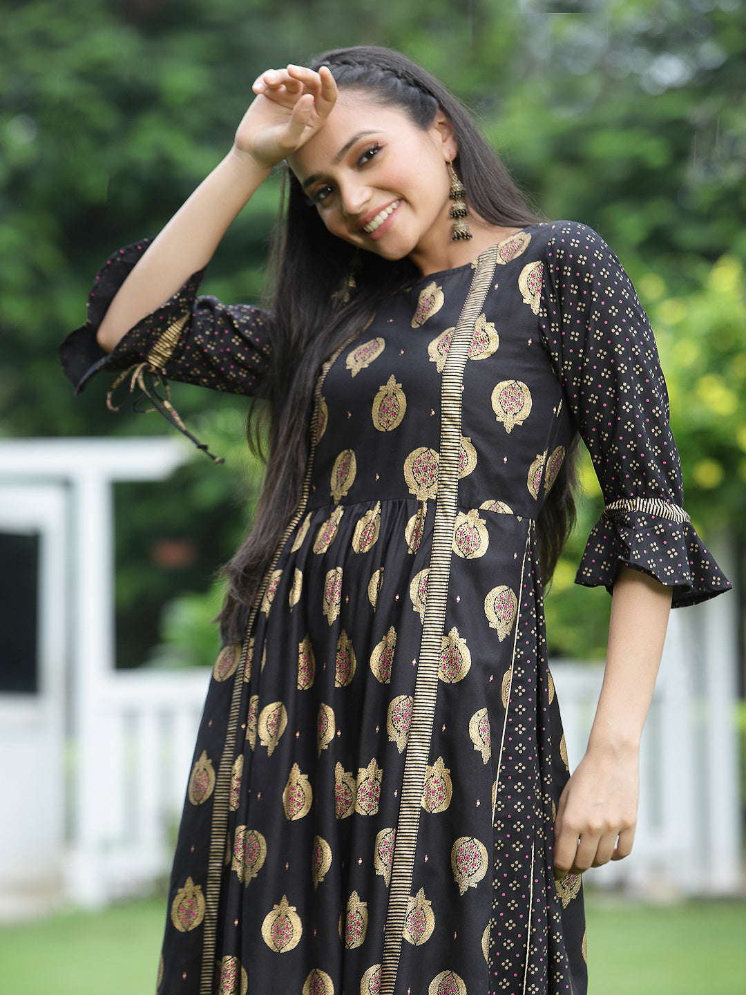 Juniper Women`s Black LIVA Printed Jacket Style Dress