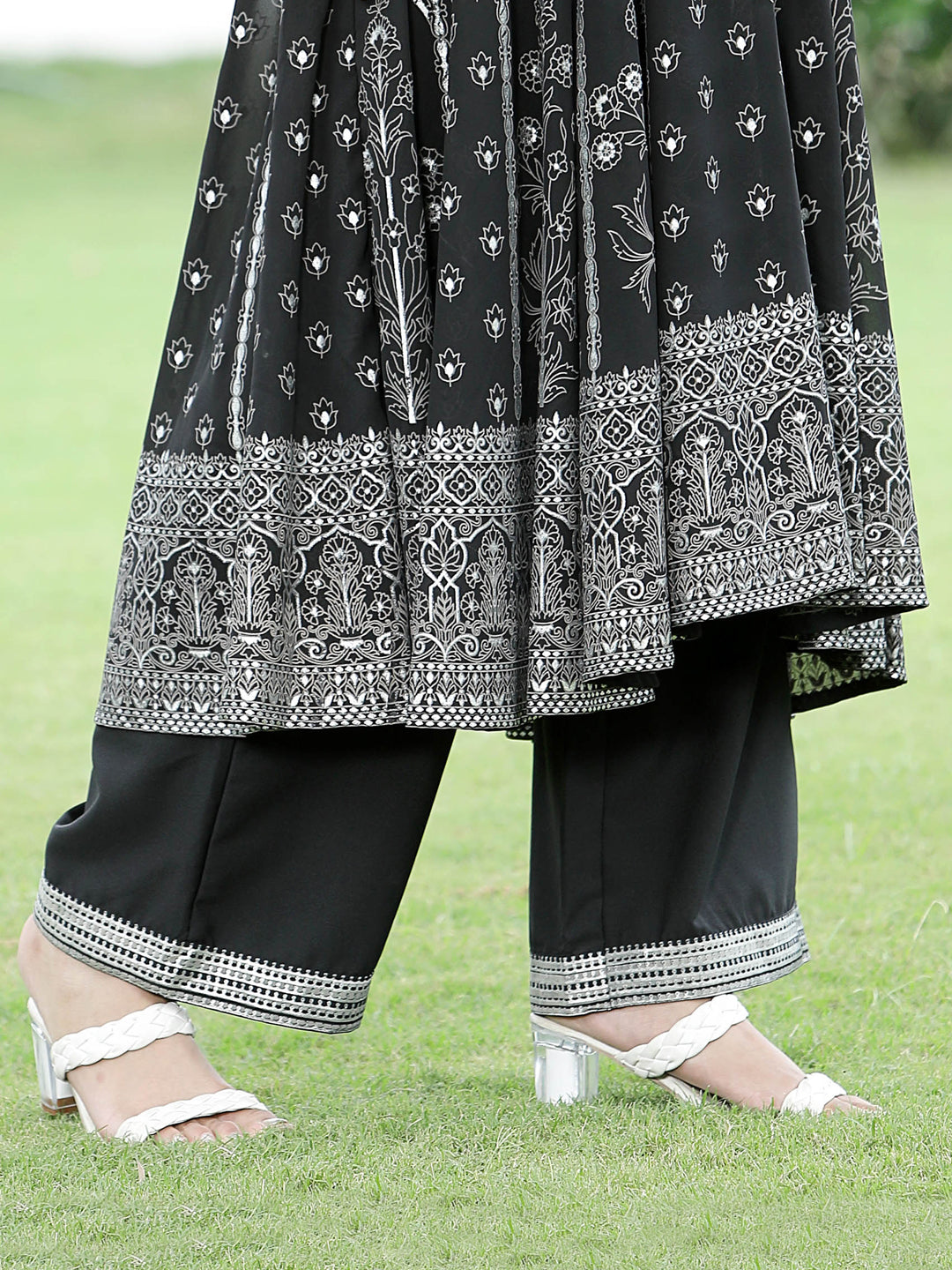 Juniper Women`s Black Georgette Printed Anarkali Kurta Sets