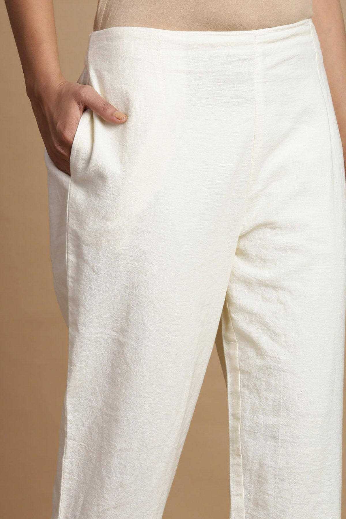 White Rayon Flex Solid Straight Pants