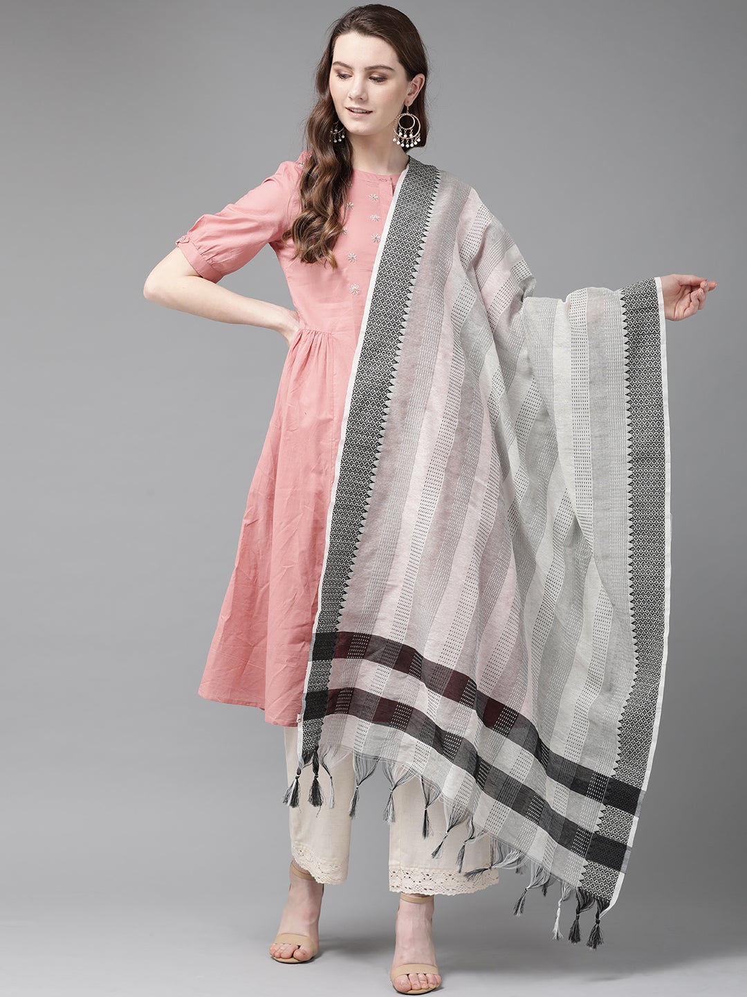 Offwhite Chanderi Cotton Dobby Dupatta