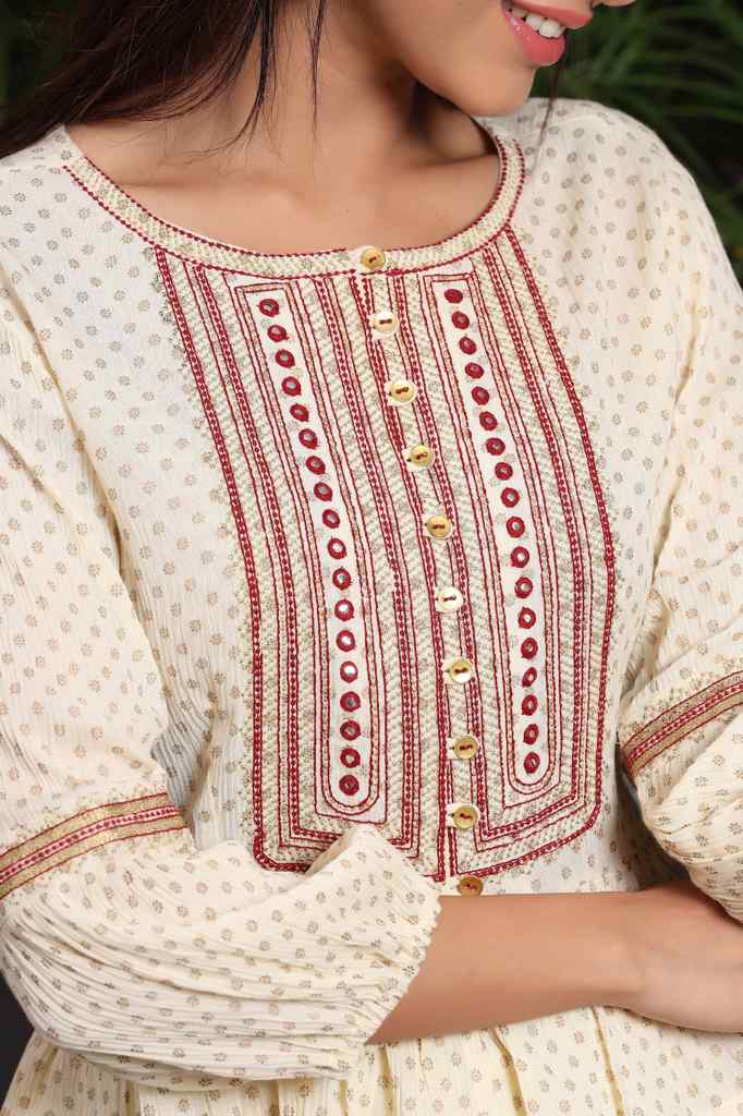 Juniper Ivory LIVA Rayon Crepe Embroidered Peplum Crop-Top with Cambric Palazzo