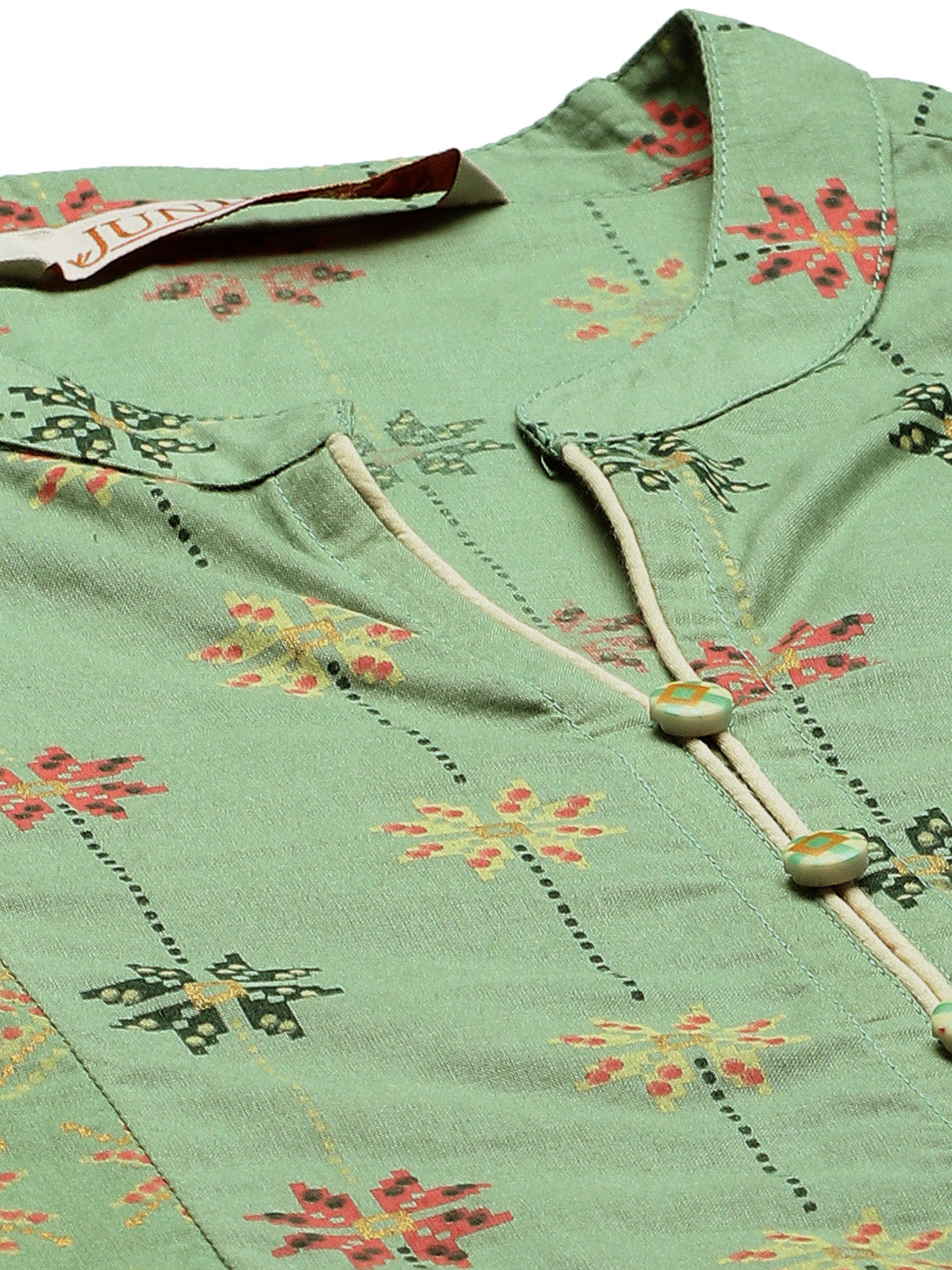 Juniper Pista Green Geometric Printed Pure Cotton Kurta Palazzo & Cotton Voile Dupatta