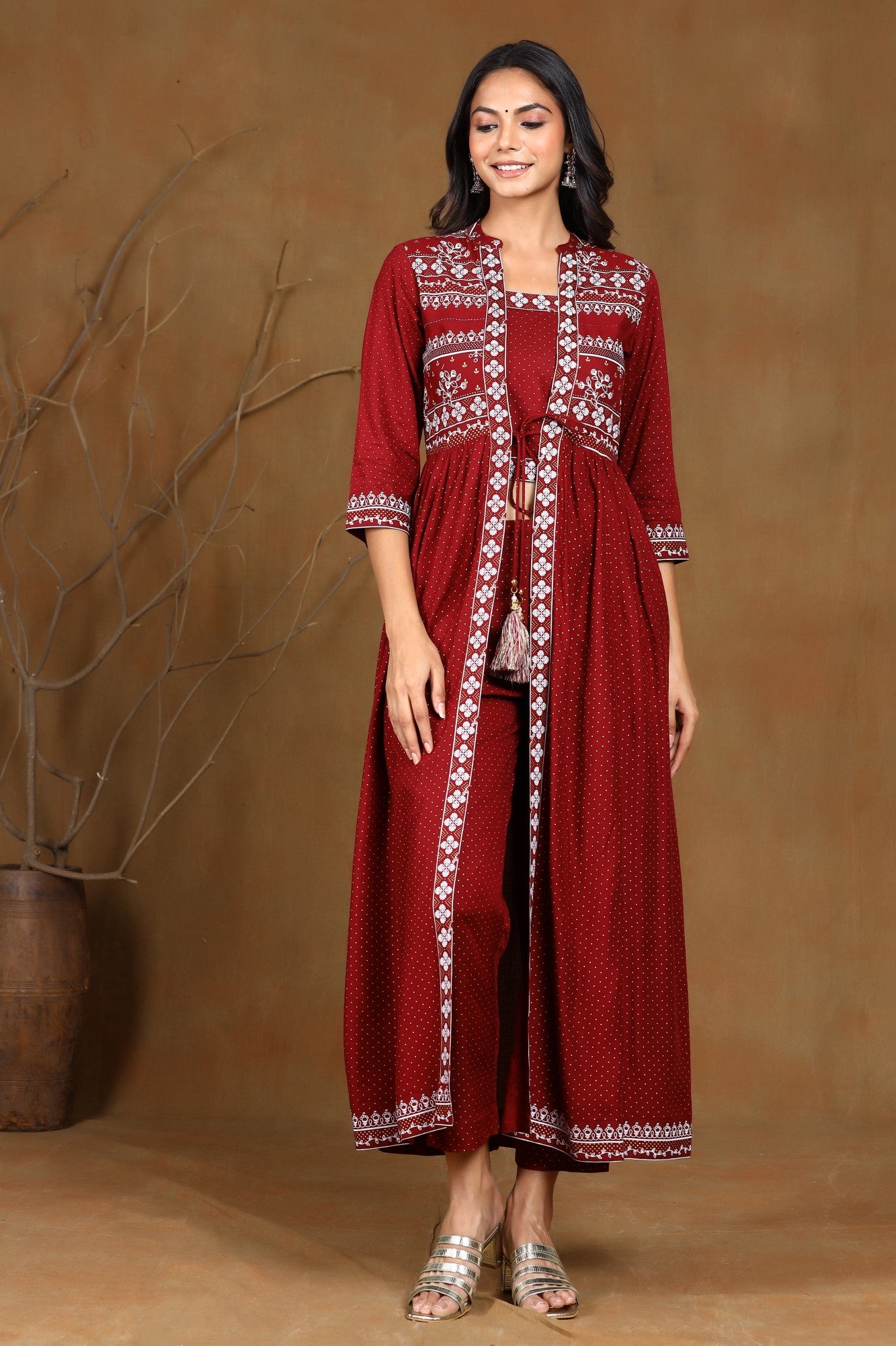 Indian Women Bandhej Rayon Long Kurta with Jacket Set Party Wear Fancy Dress  | eBay
