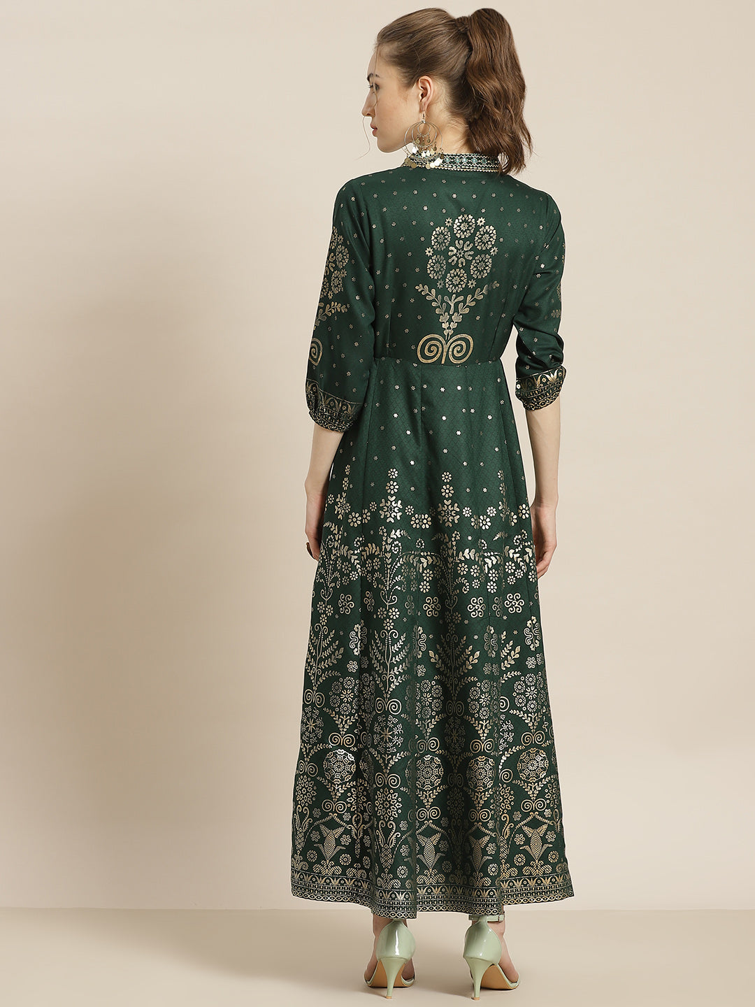 Juniper Jadegreen LIVA Rayon Printed Anarkali Dress