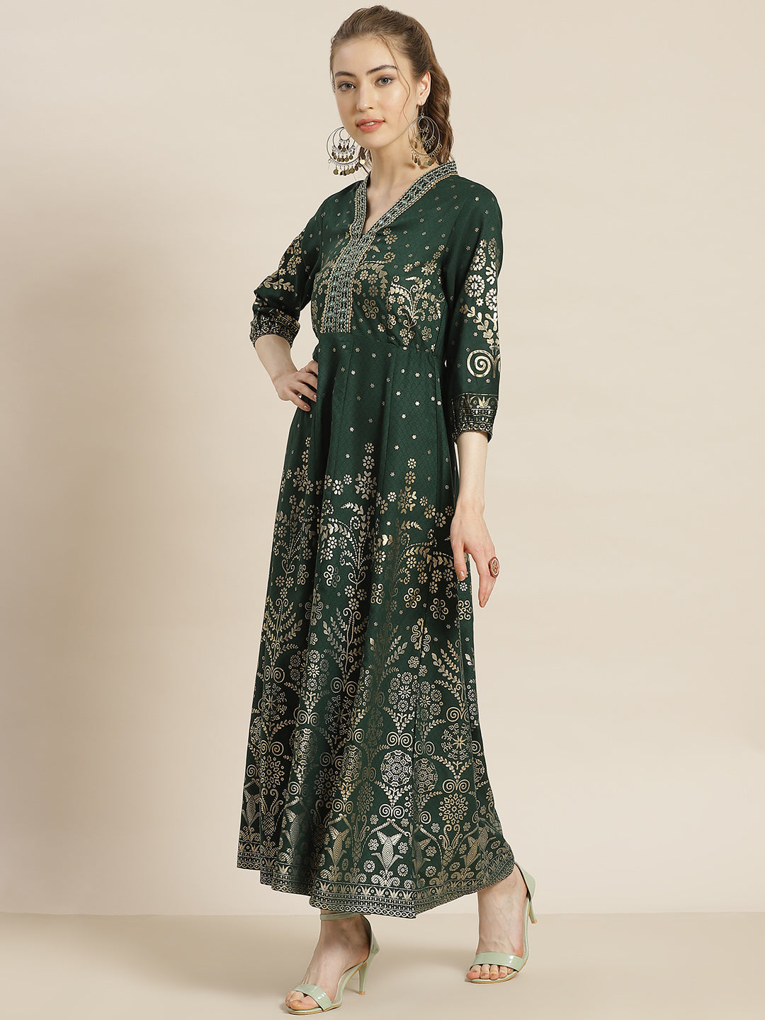 Juniper Jadegreen LIVA Rayon Printed Anarkali Dress