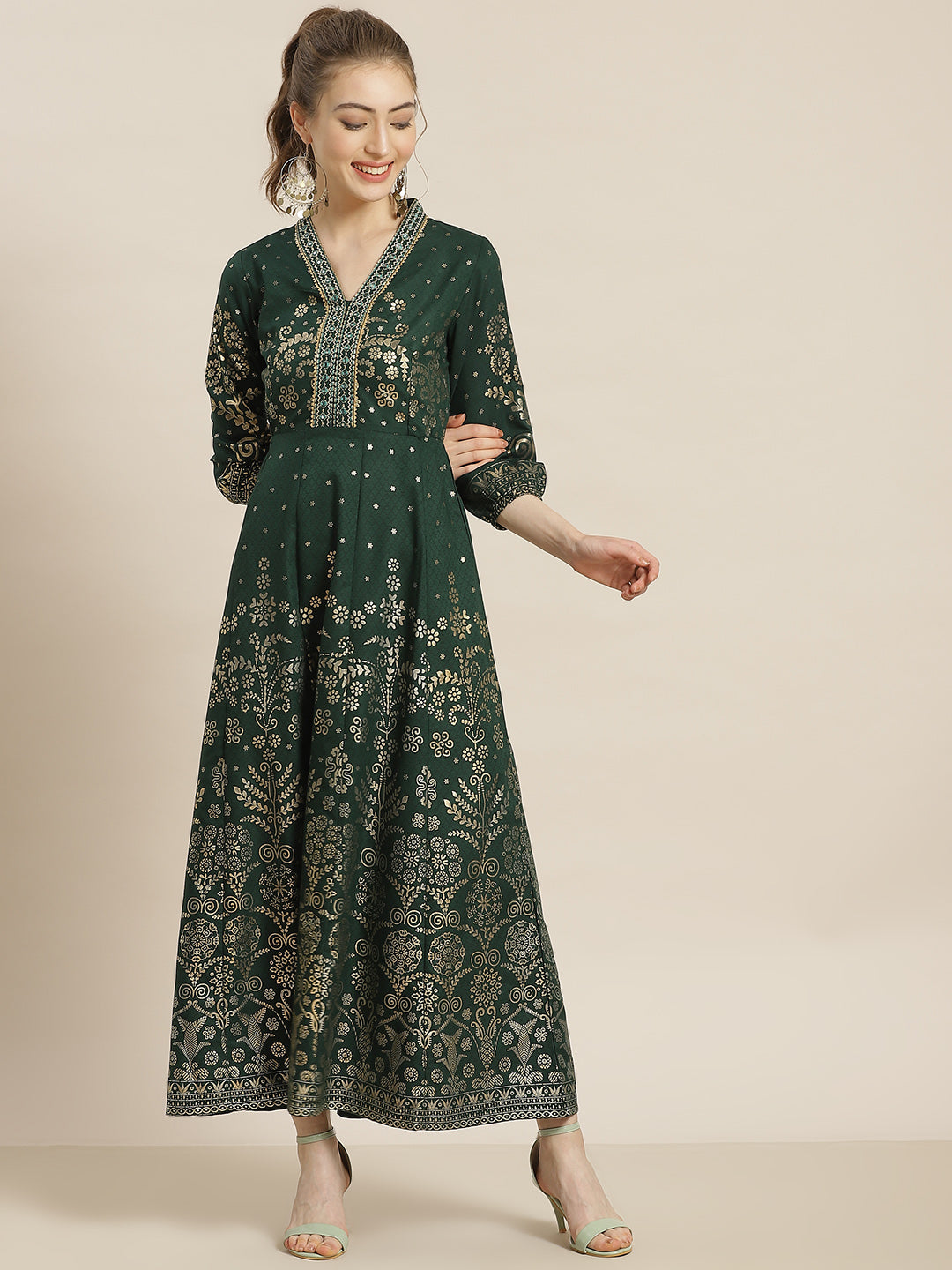 Juniper Jadegreen LIVA Rayon Printed Anarkali Dress
