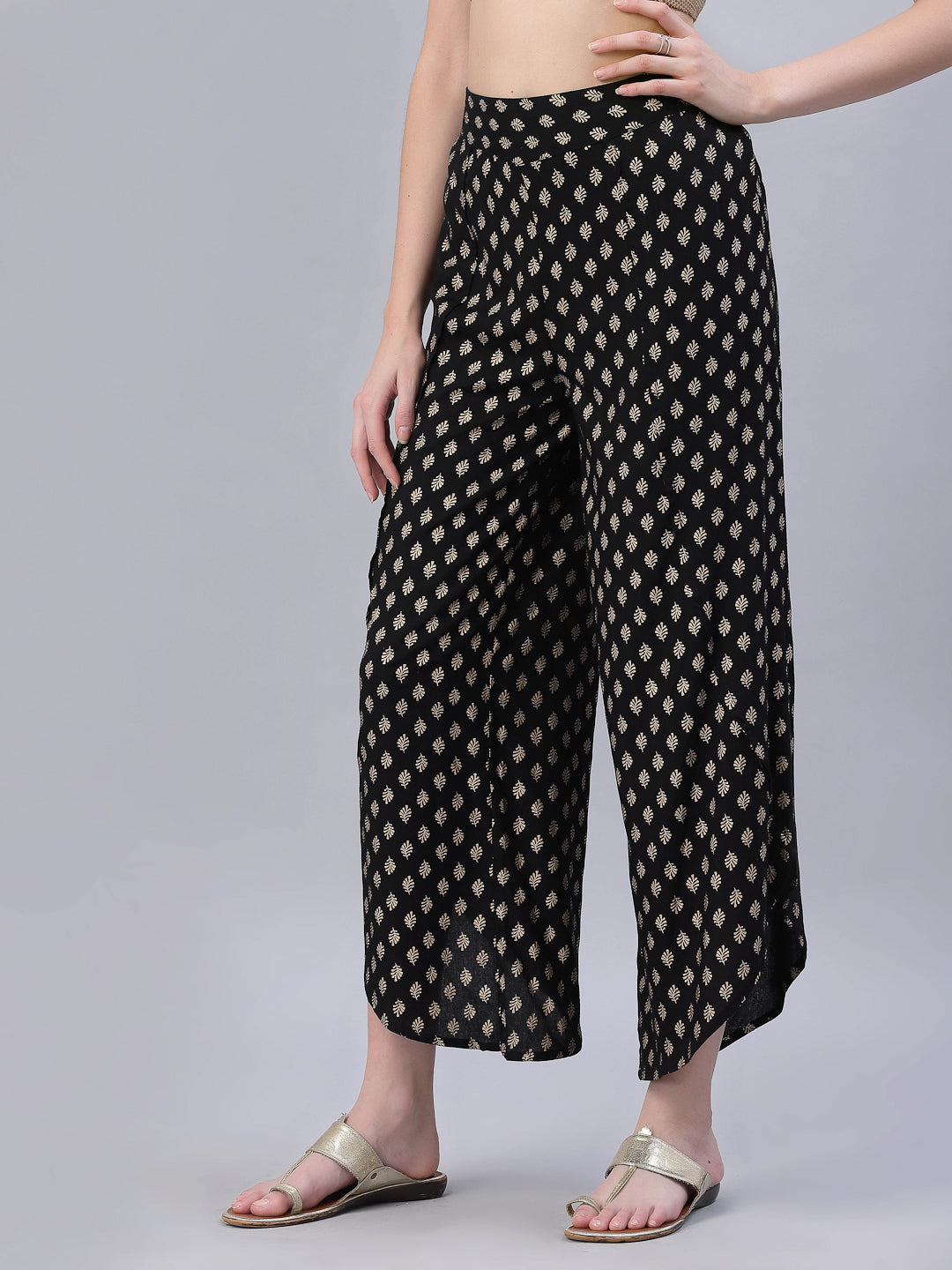 Juniper Women's Black LIVA Rayon Printed Dhoti Pants