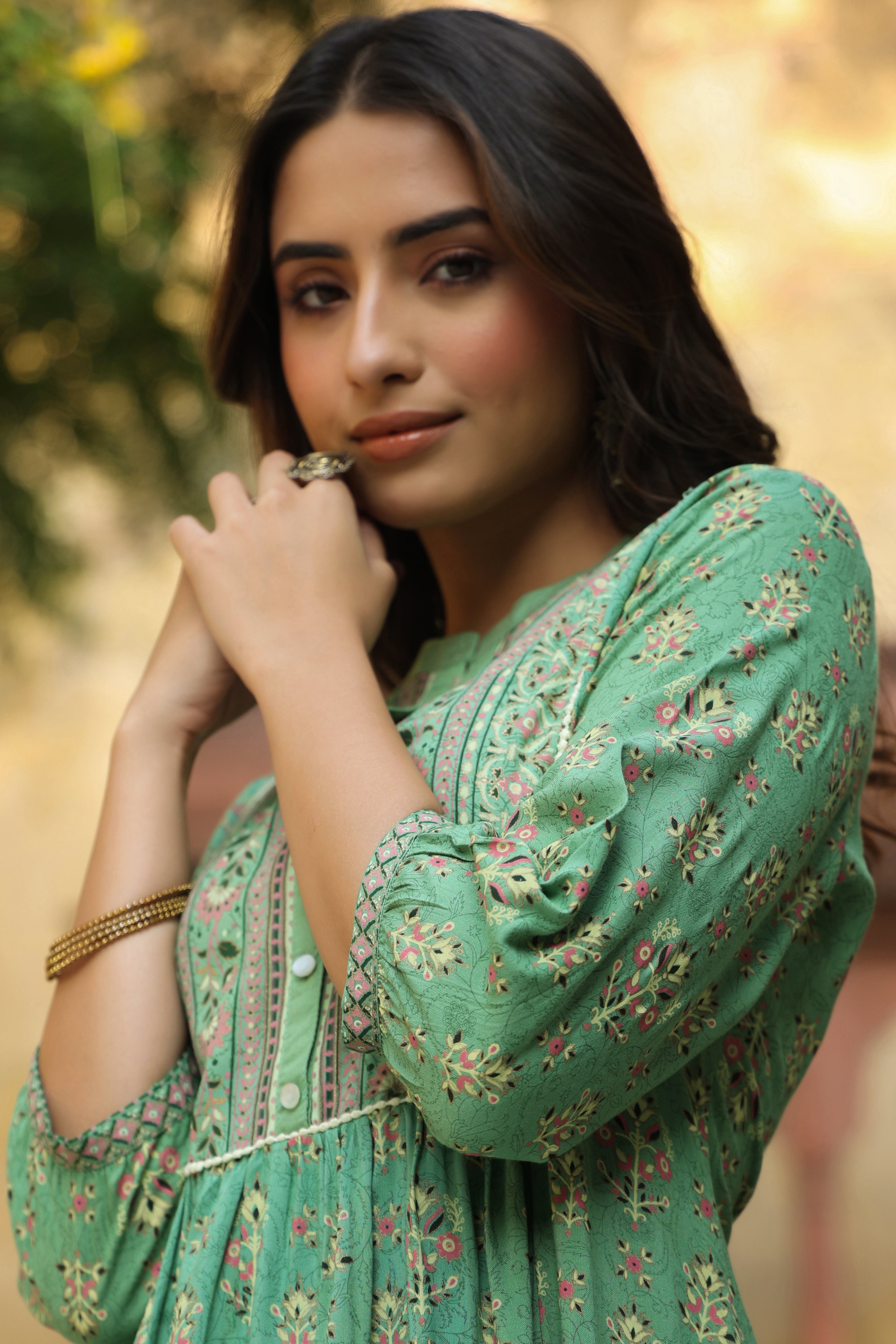 Juniper Women`s Pistagreen Rayon Printed A-Line Dress