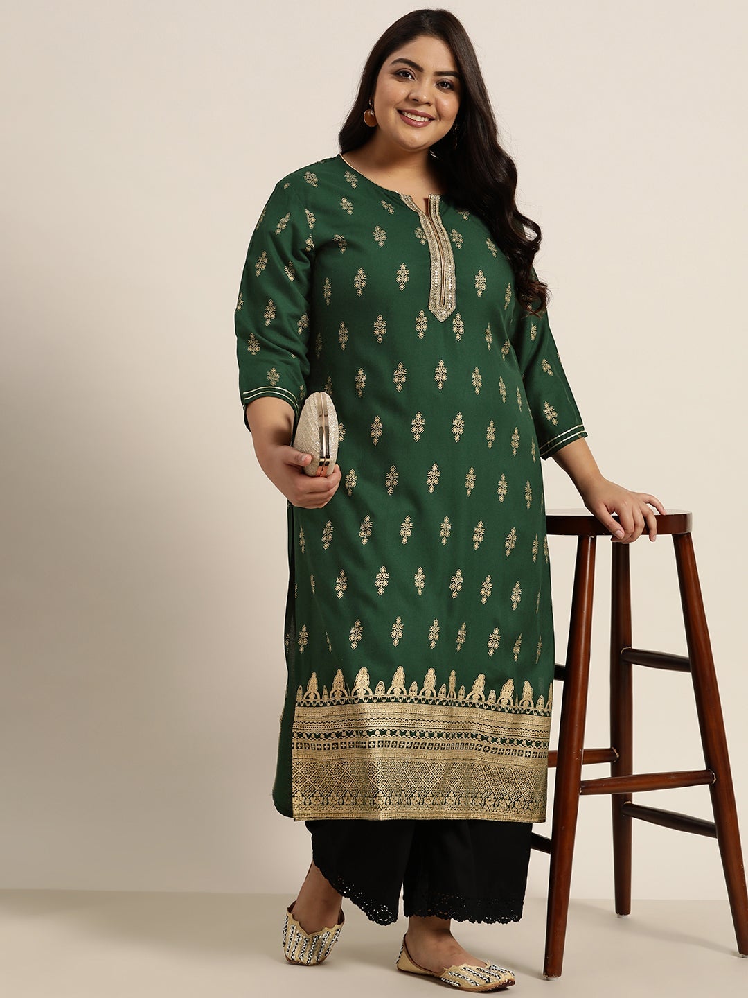 Juniper Women's Jadegreen LIVA Rayon Printed Straight Kurta