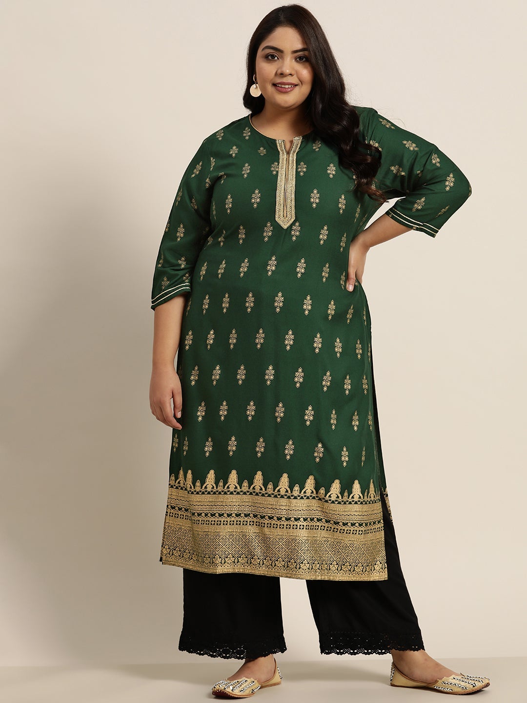 Juniper Women's Jadegreen LIVA Rayon Printed Straight Kurta