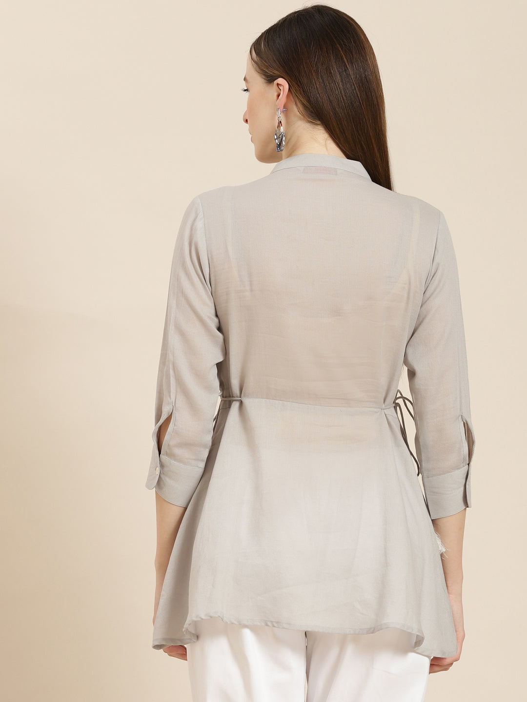 Juniper Grey Cotton Moss Embroidered A-Line Tunic
