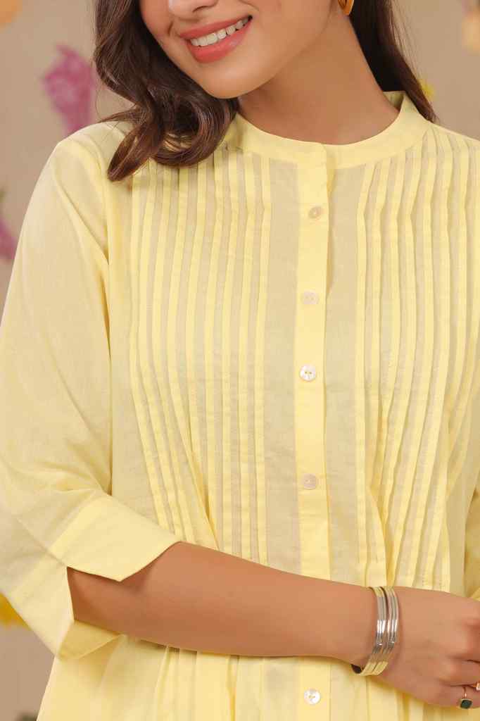 Juniper Limeyellow Cambric Solid A-Line Kurta - Juniper Fashion