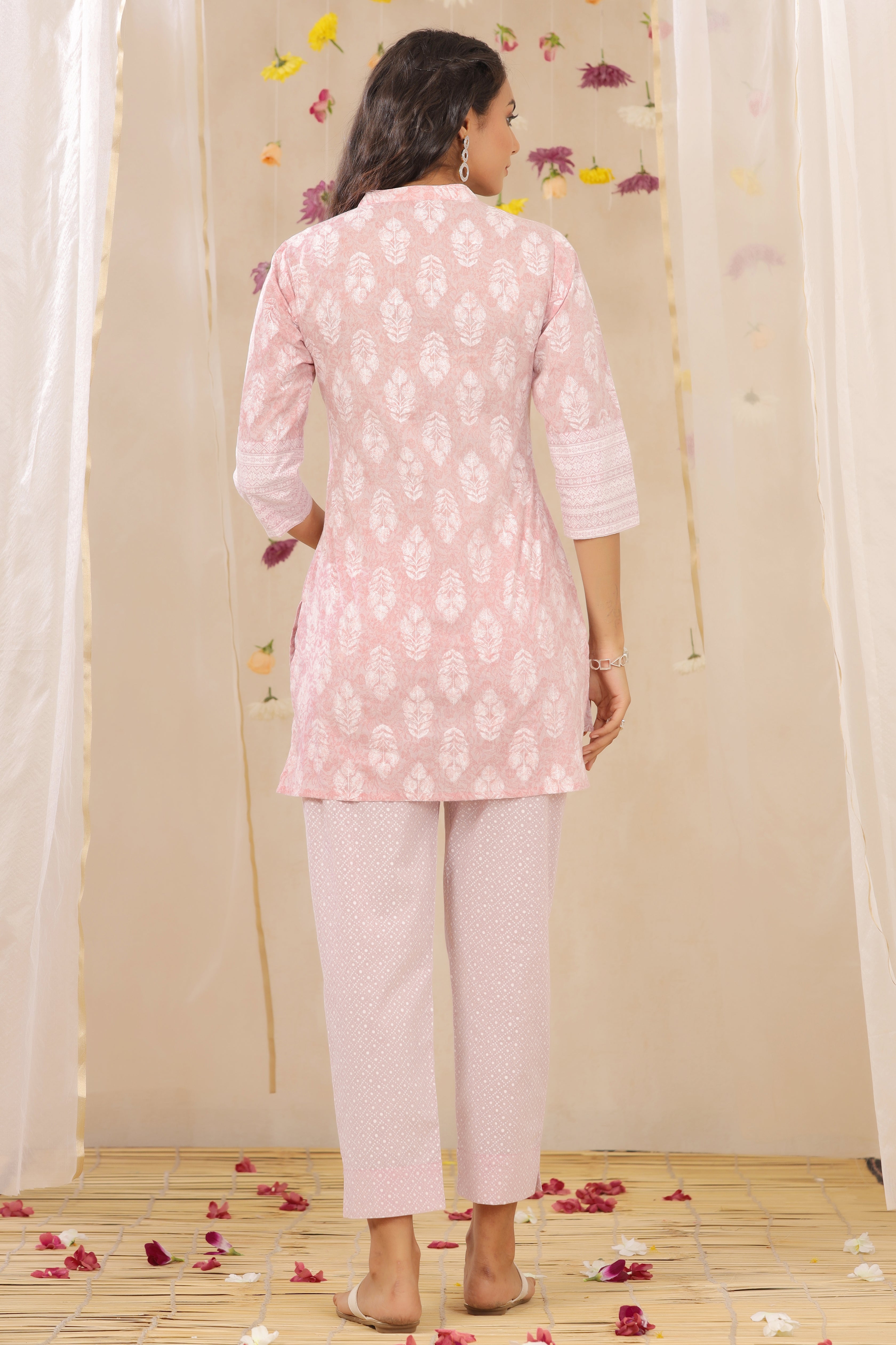 Juniper Lavender Cambric Printed High-Low Kurta Pant Set