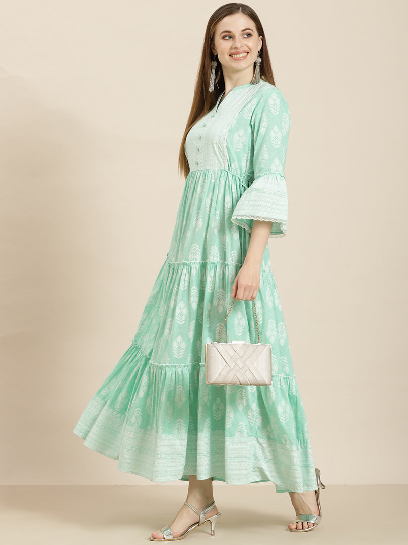Juniper Mint Cambric Printed Tiered Dress