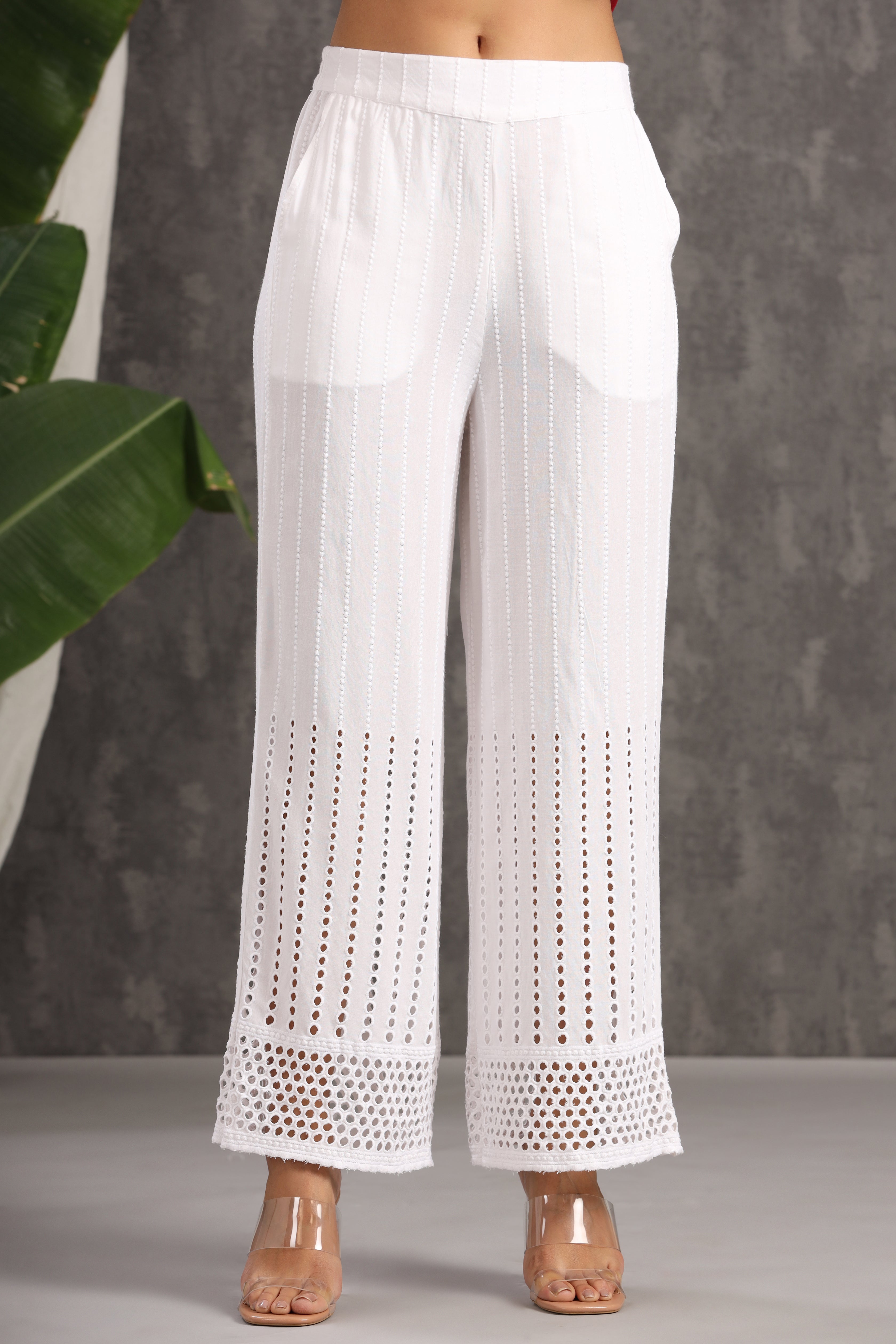 Juniper White Solid Rayon Flared Ankle-Length Palazzo. - Juniper Fashion