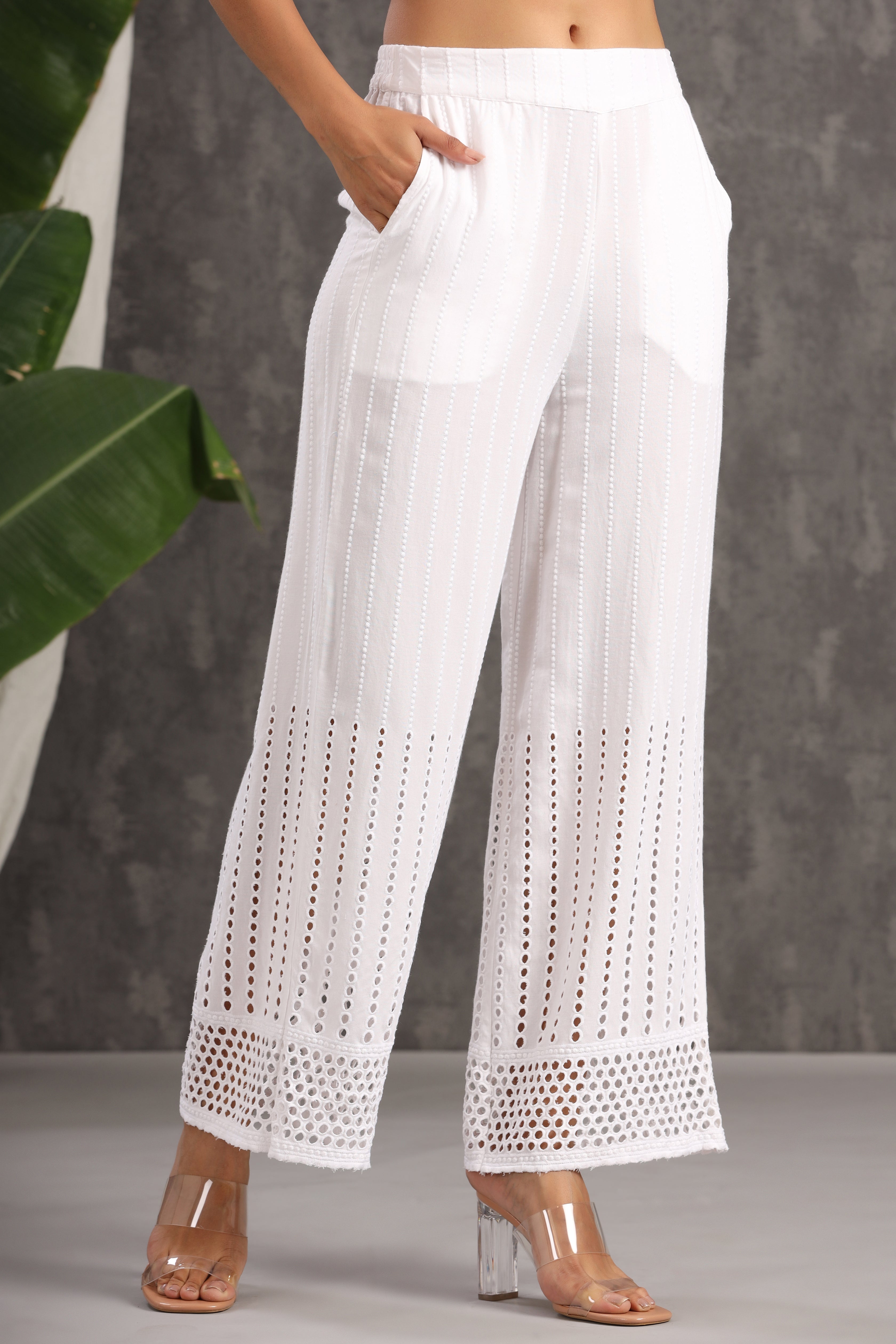 Juniper White Solid Rayon Flared Ankle-Length Palazzo. - Juniper Fashion