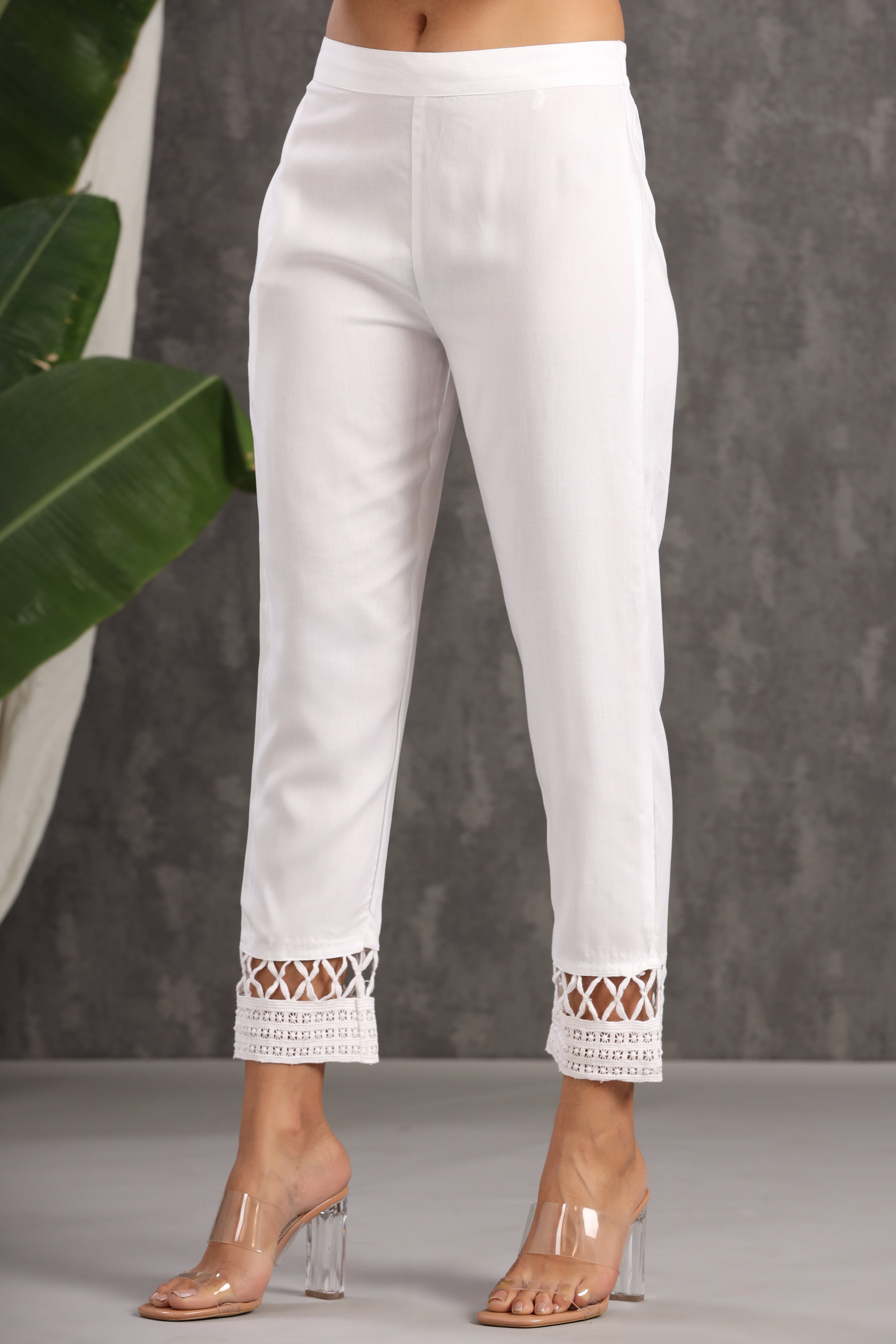 Juniper White LIVA Rayon Solid Straight Pants - Juniper Fashion