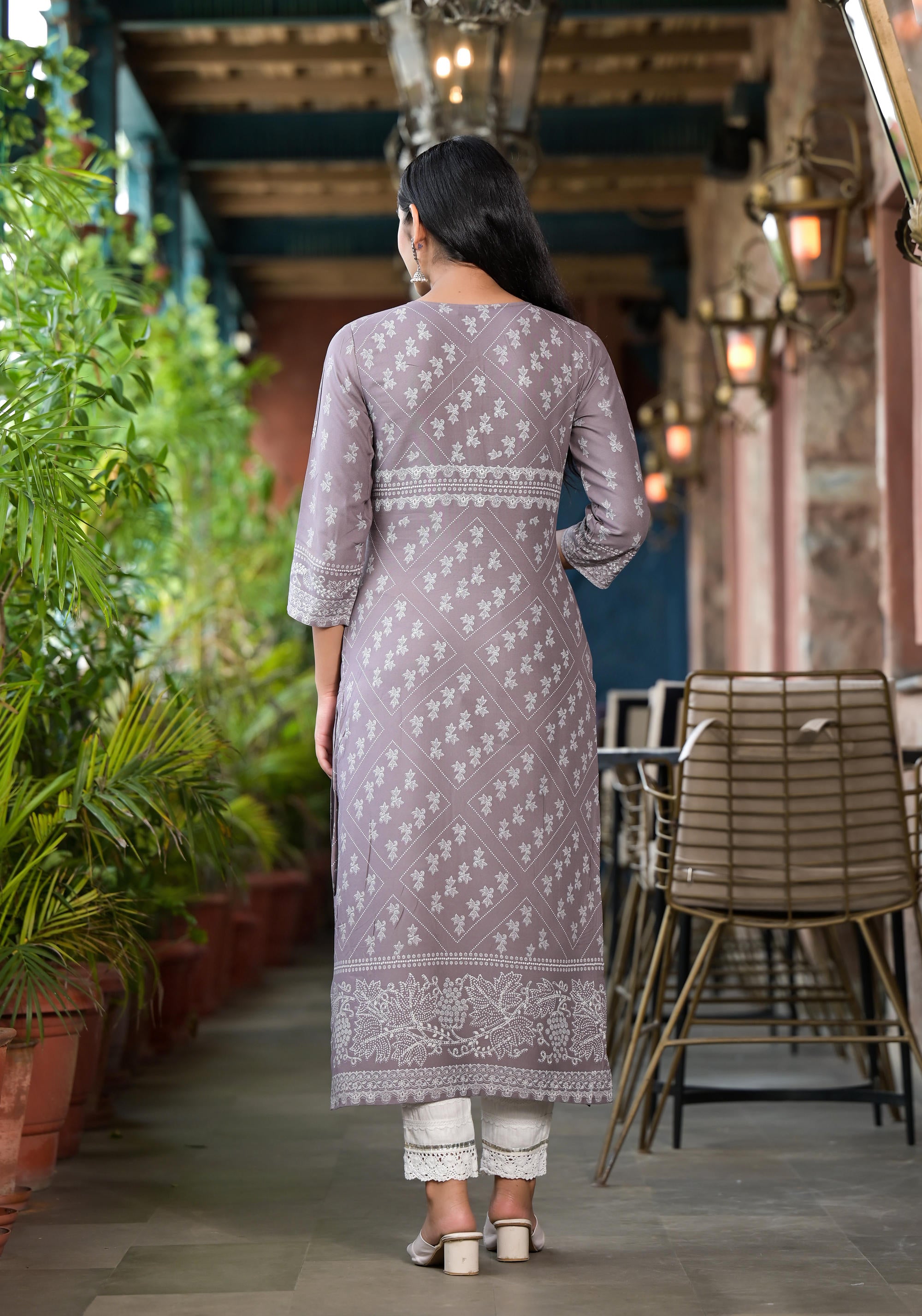 Grey Ethnic Motif Printed Liva Rayon Kurta With Buttons