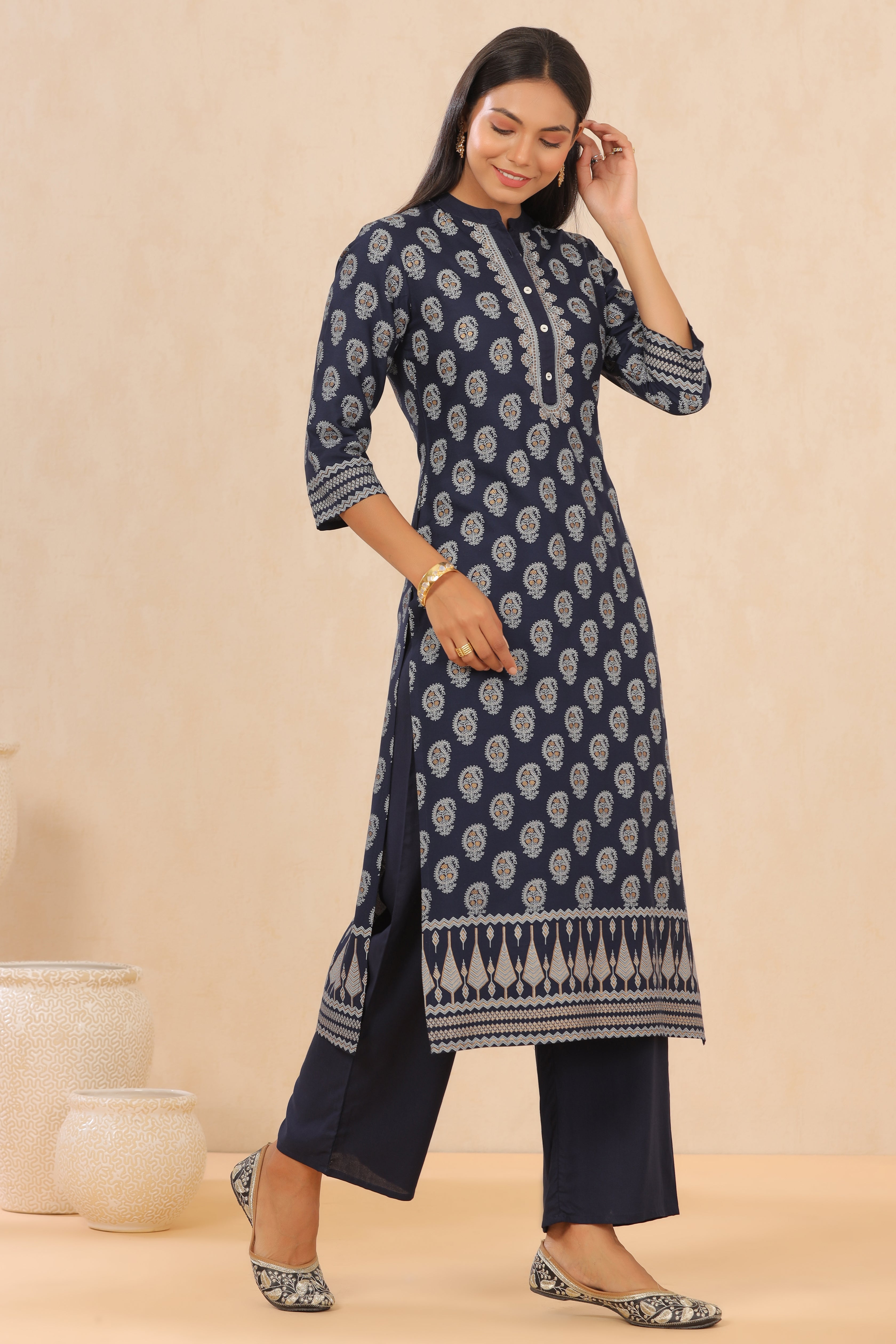 Juniper Indigo LIVA Rayon Printed Straight Kurta Palazzo Set