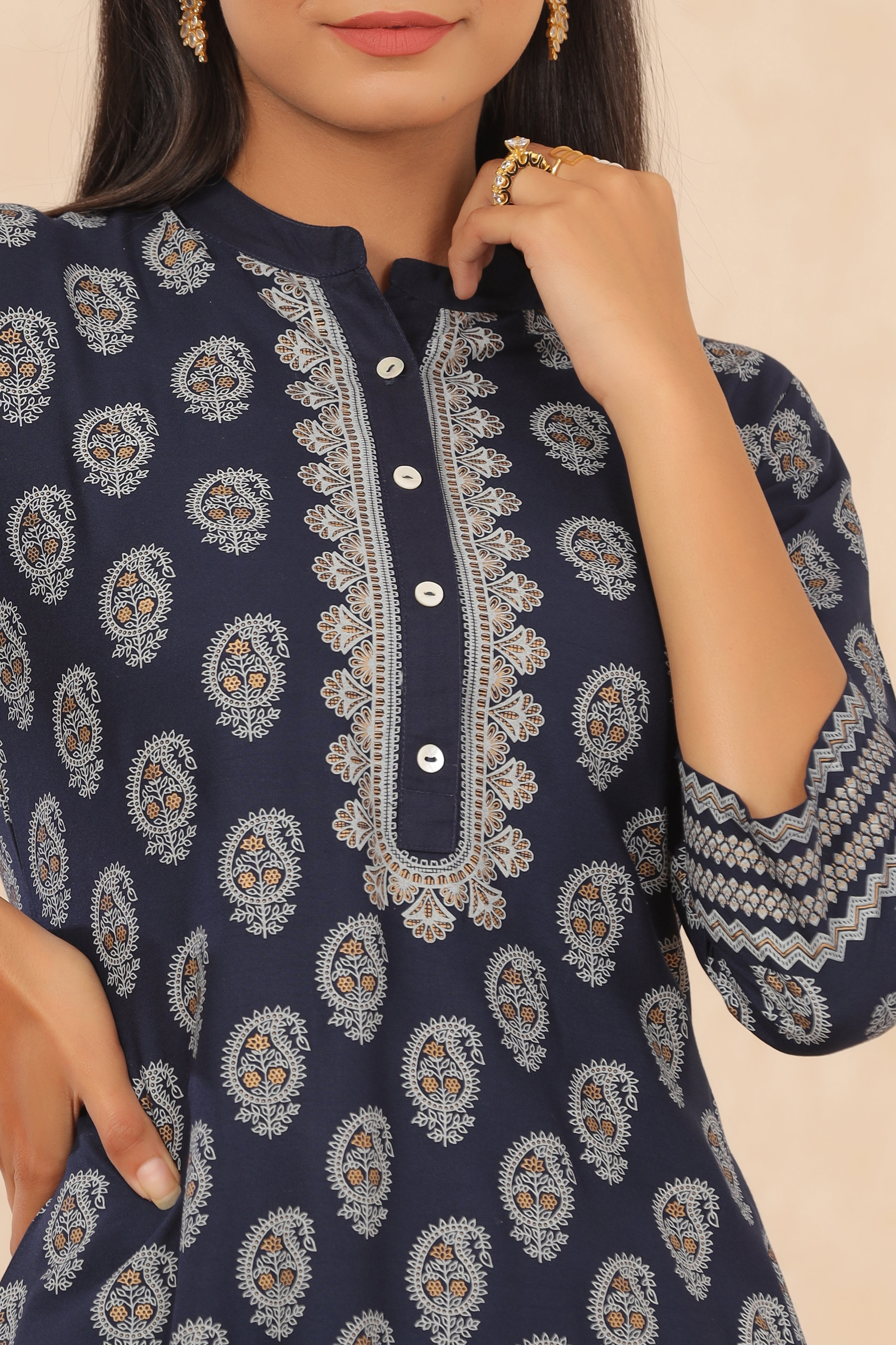 Juniper Indigo LIVA Rayon Printed Straight Kurta Palazzo Set