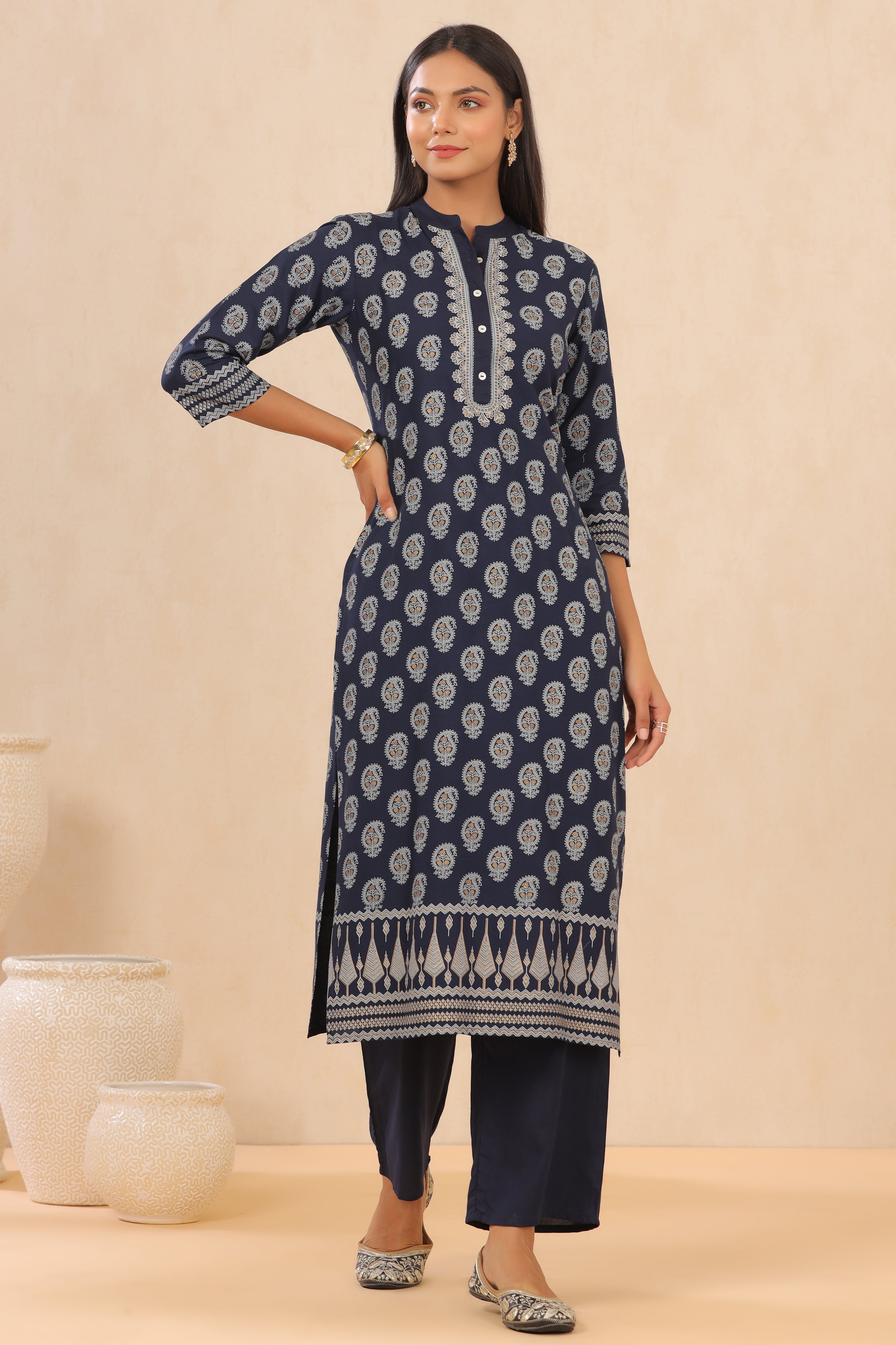 Juniper Indigo LIVA Rayon Printed Straight Kurta Palazzo Set