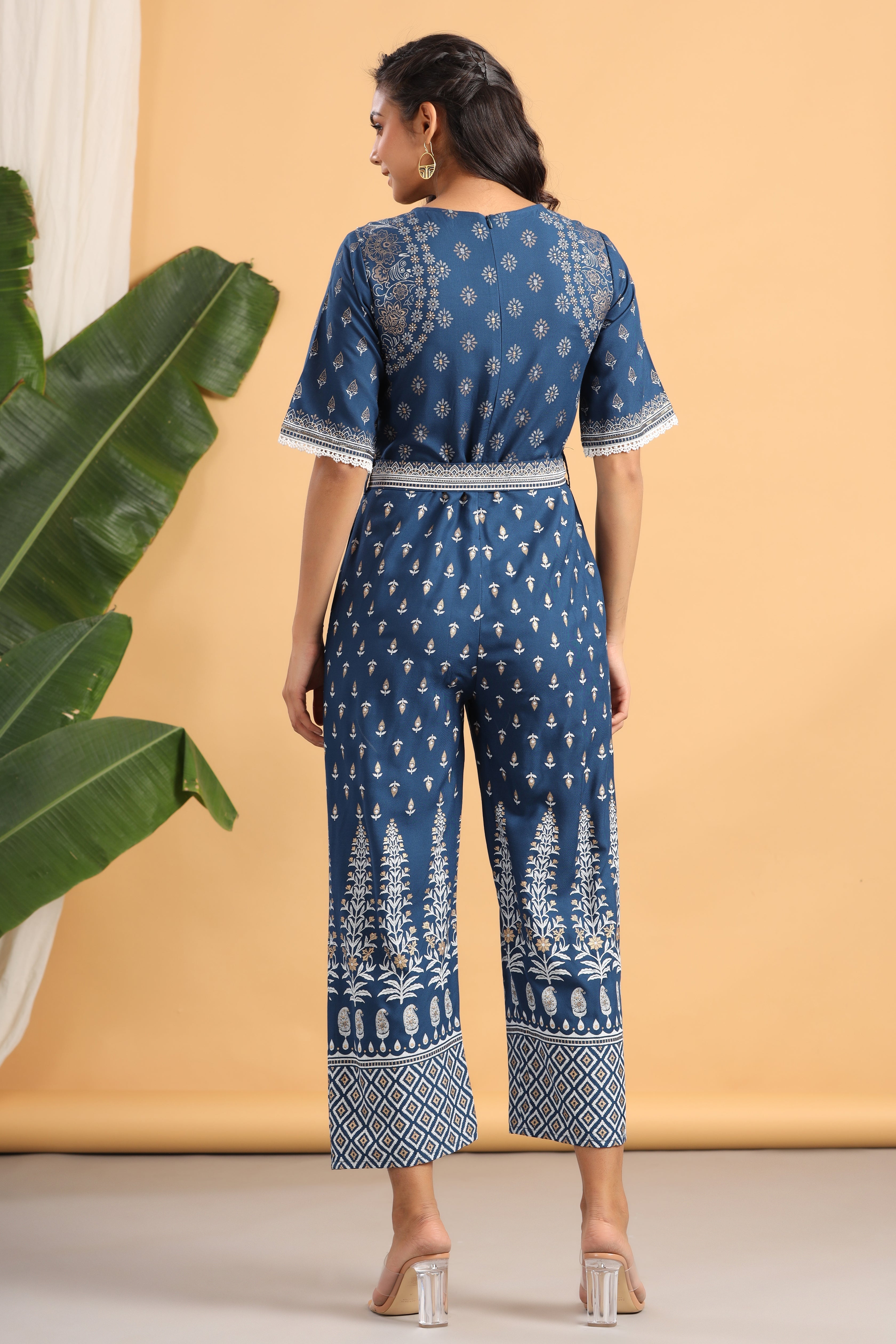 Juniper Indigo LIVA Rayon Printed Ethnic Jumpsuit with Belt - Juniper Fashion