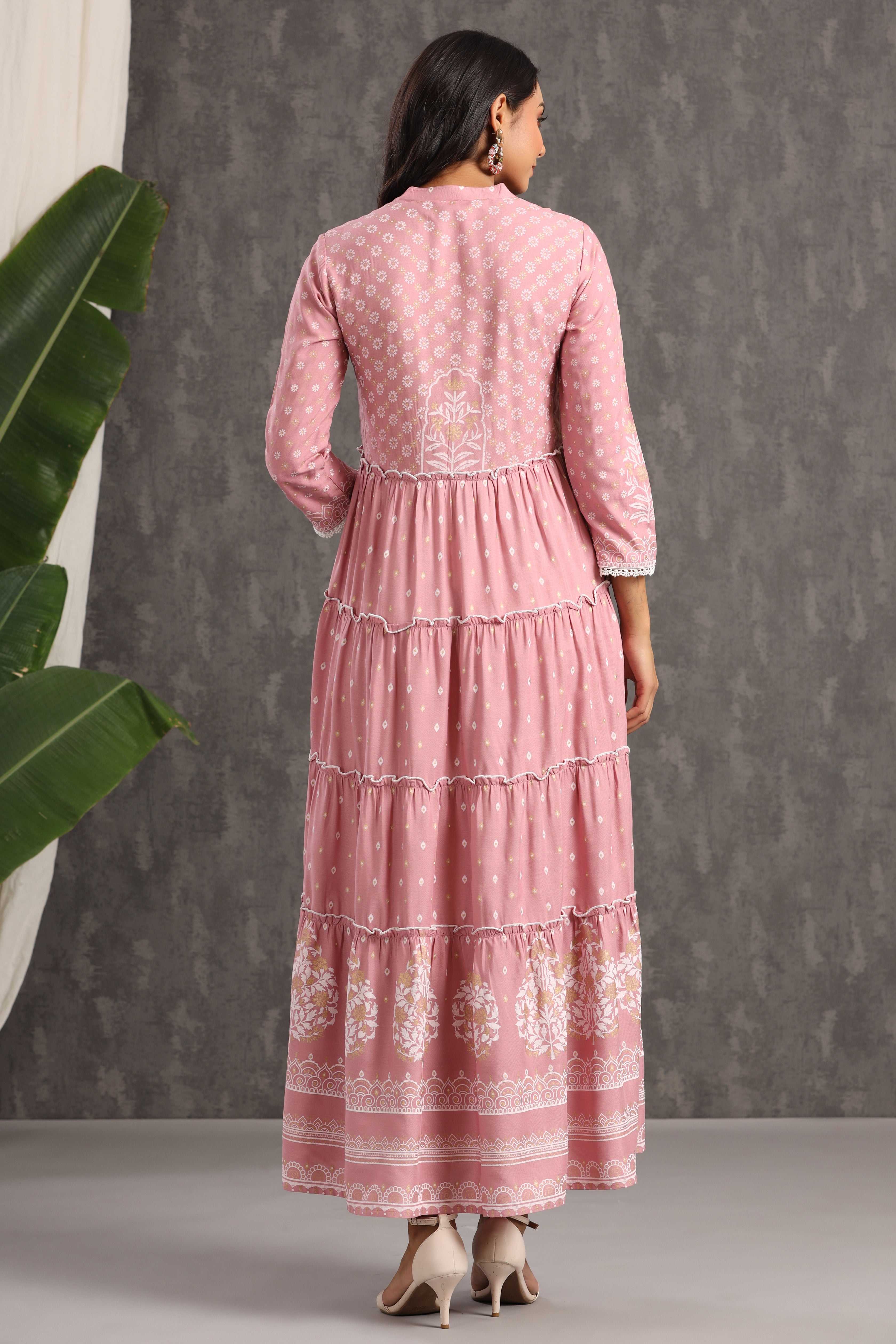 Juniper Onionpink LIVA Rayon Printed Tiered Dress - Juniper Fashion