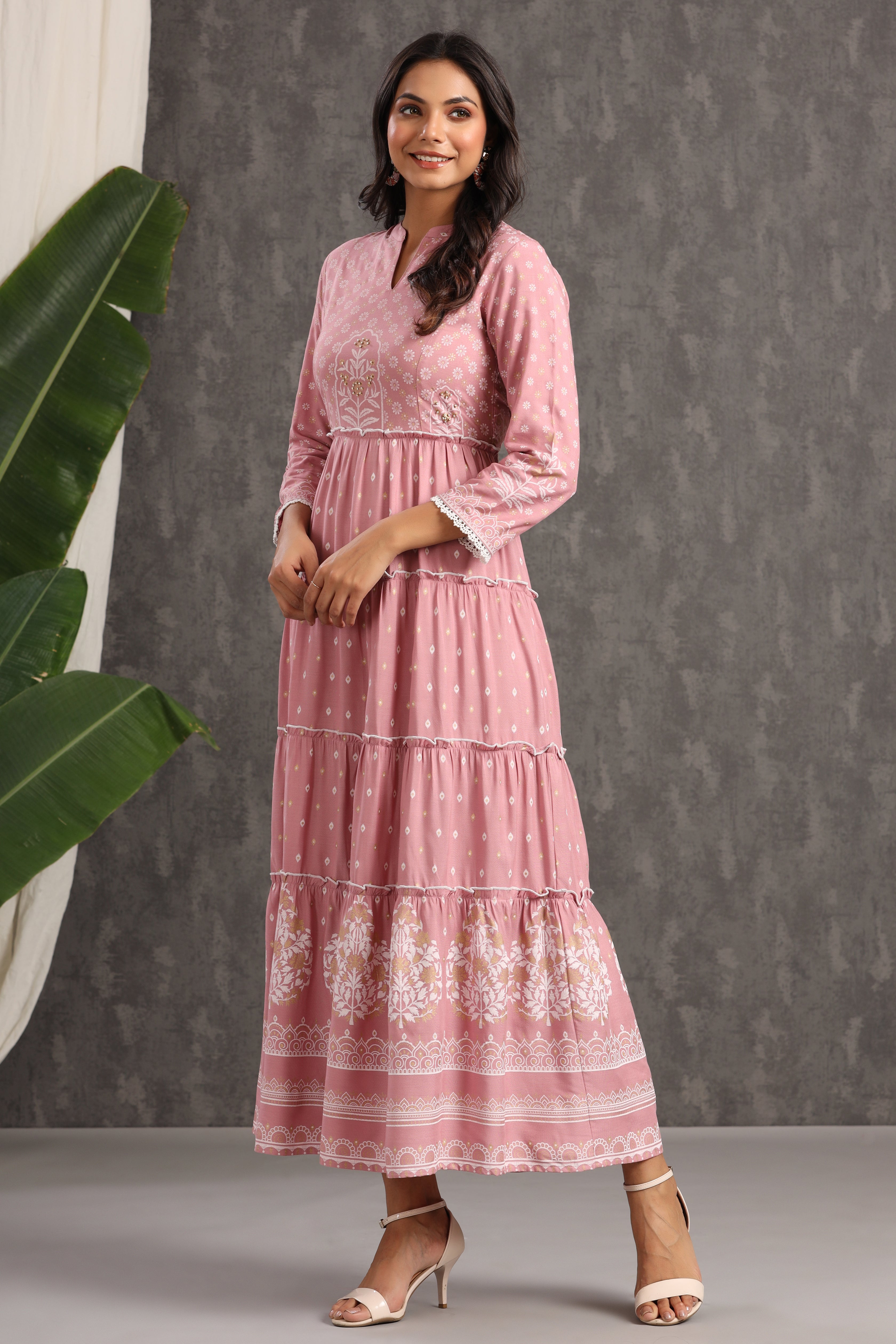 Juniper Onionpink LIVA Rayon Printed Tiered Dress - Juniper Fashion