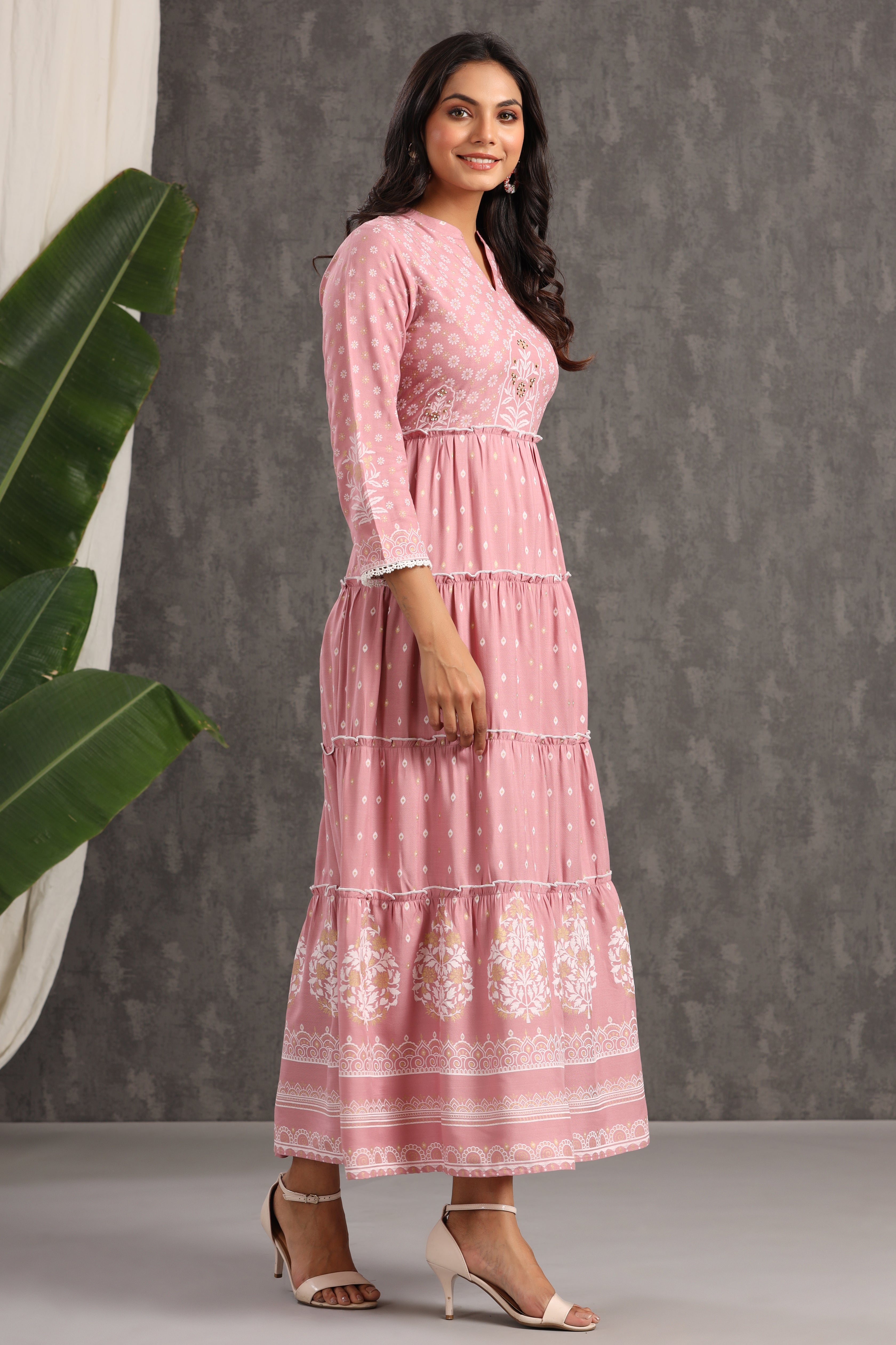 Juniper Onionpink LIVA Rayon Printed Tiered Dress - Juniper Fashion